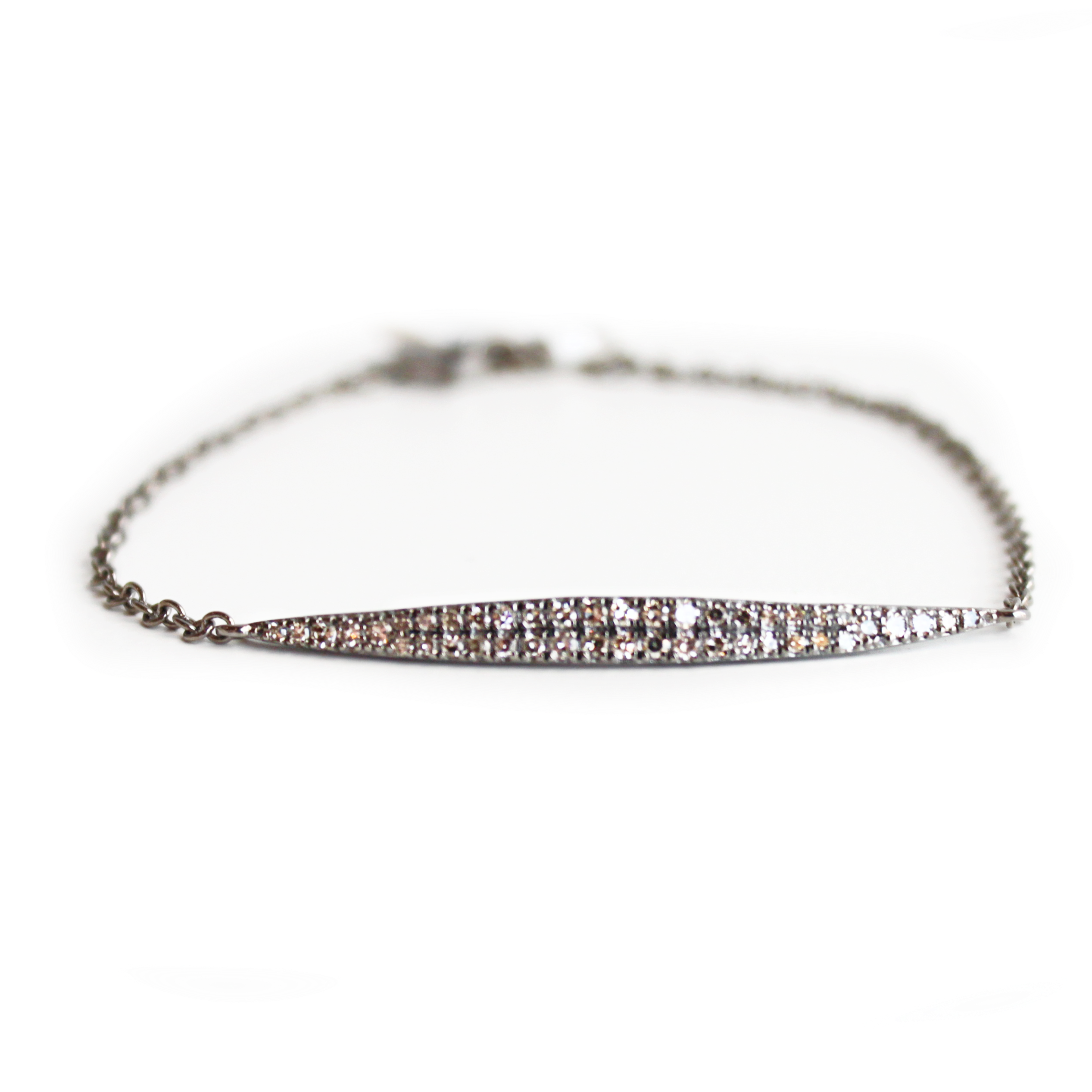 2 ROWS RHODIUM PLATED BLACK DIAMOND CHAIN BRACELET 