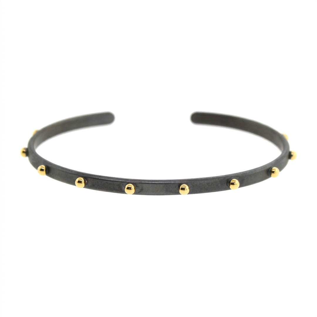 Thin Rhodium Yellow Gold Studded Cuff Bracelet