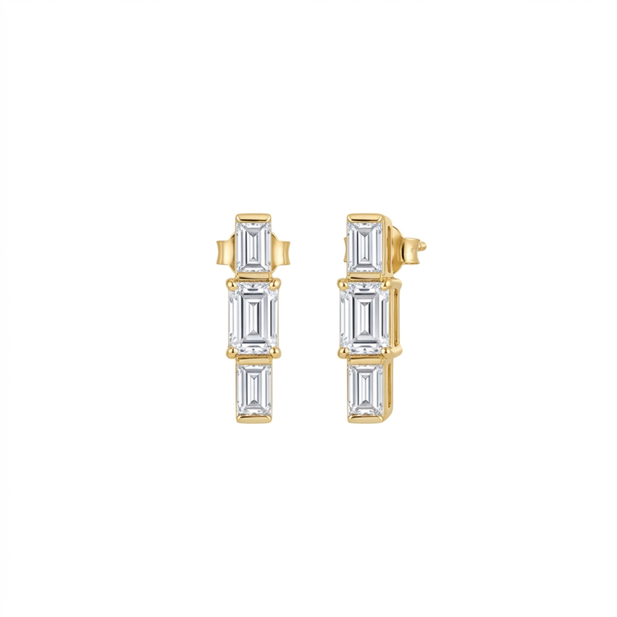 3 Emerald Cut Diamond Earrings