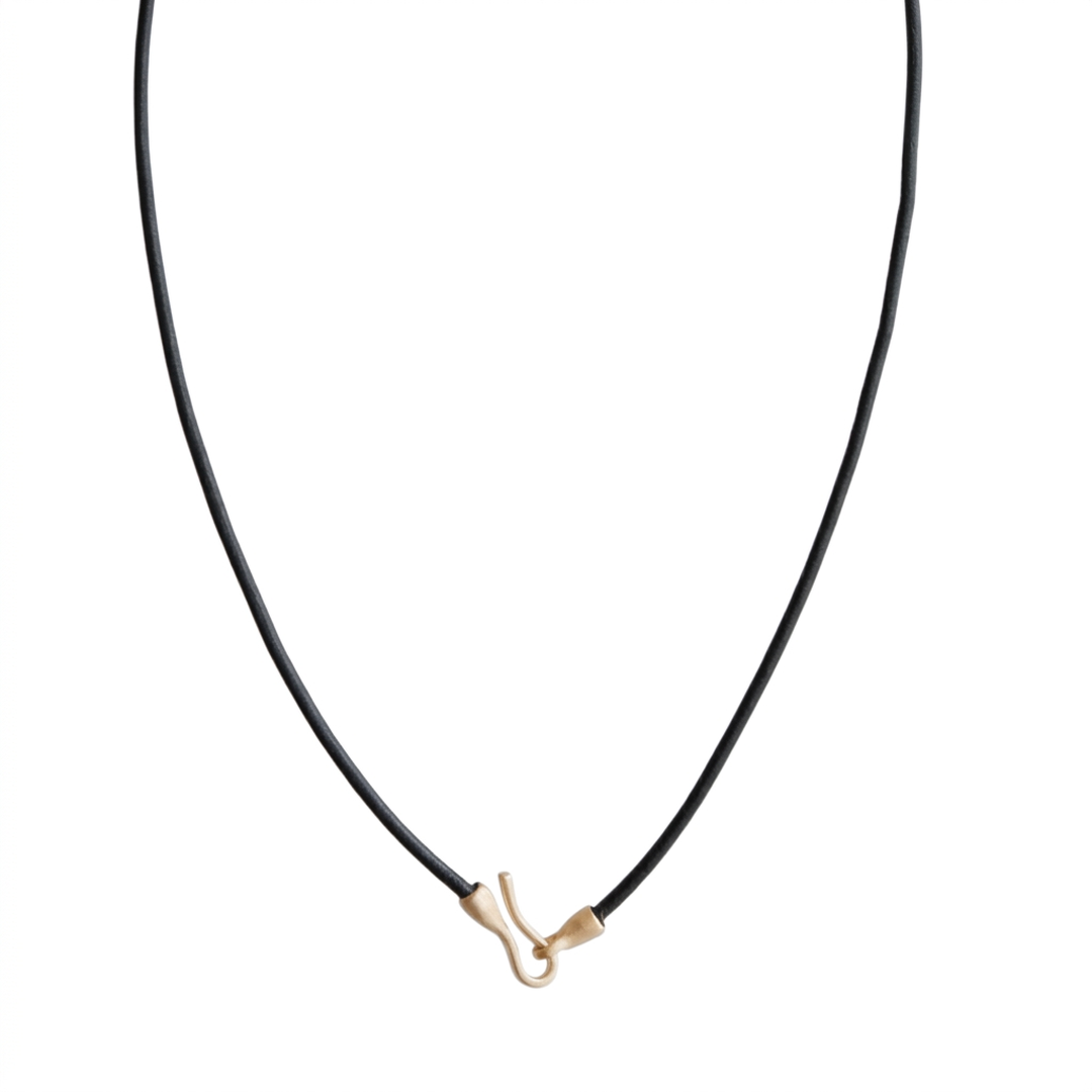 Black Leather Necklace With Gold Hook and Eye