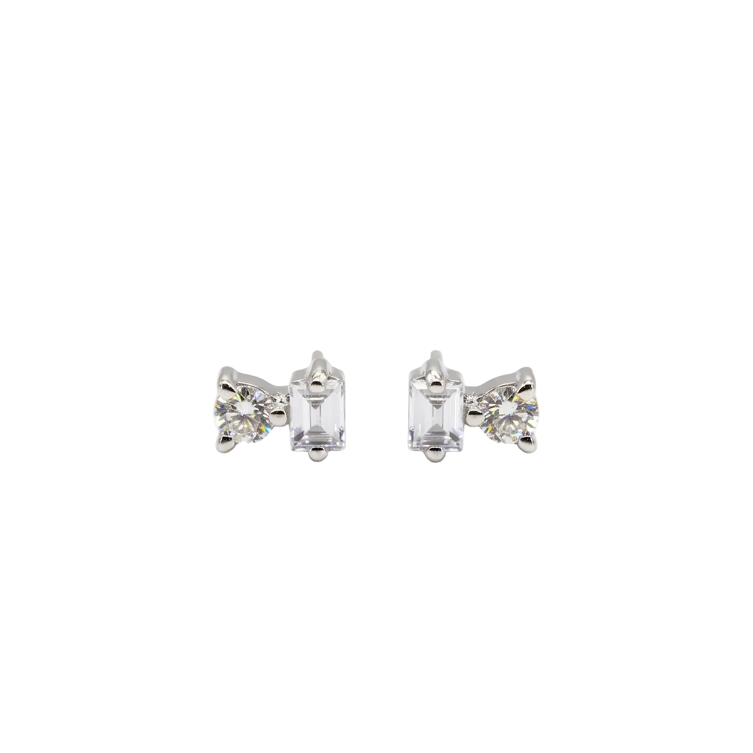 White Gold Emerald Cut & Diamond Studs