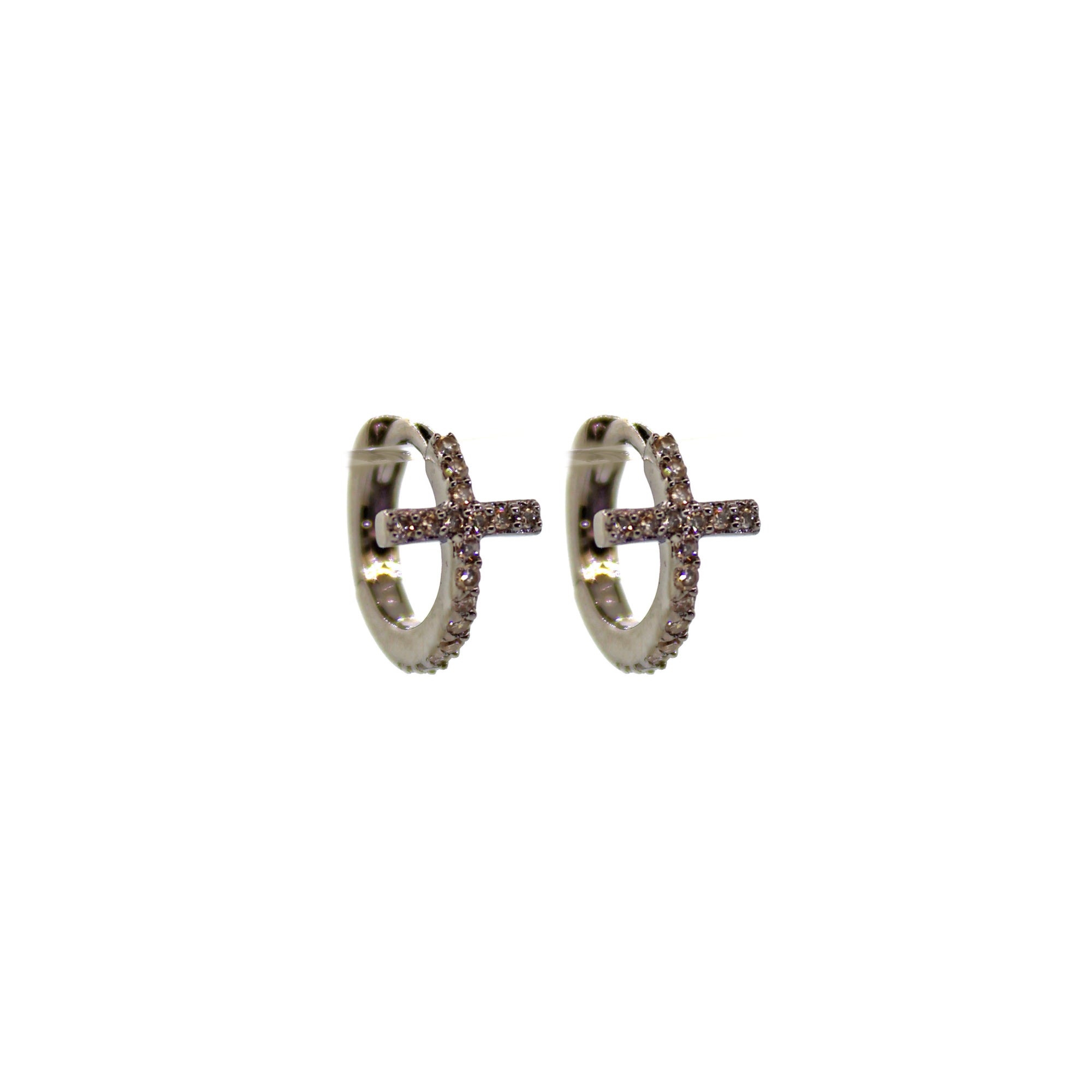 Silver Mini Diamond Cross Huggies