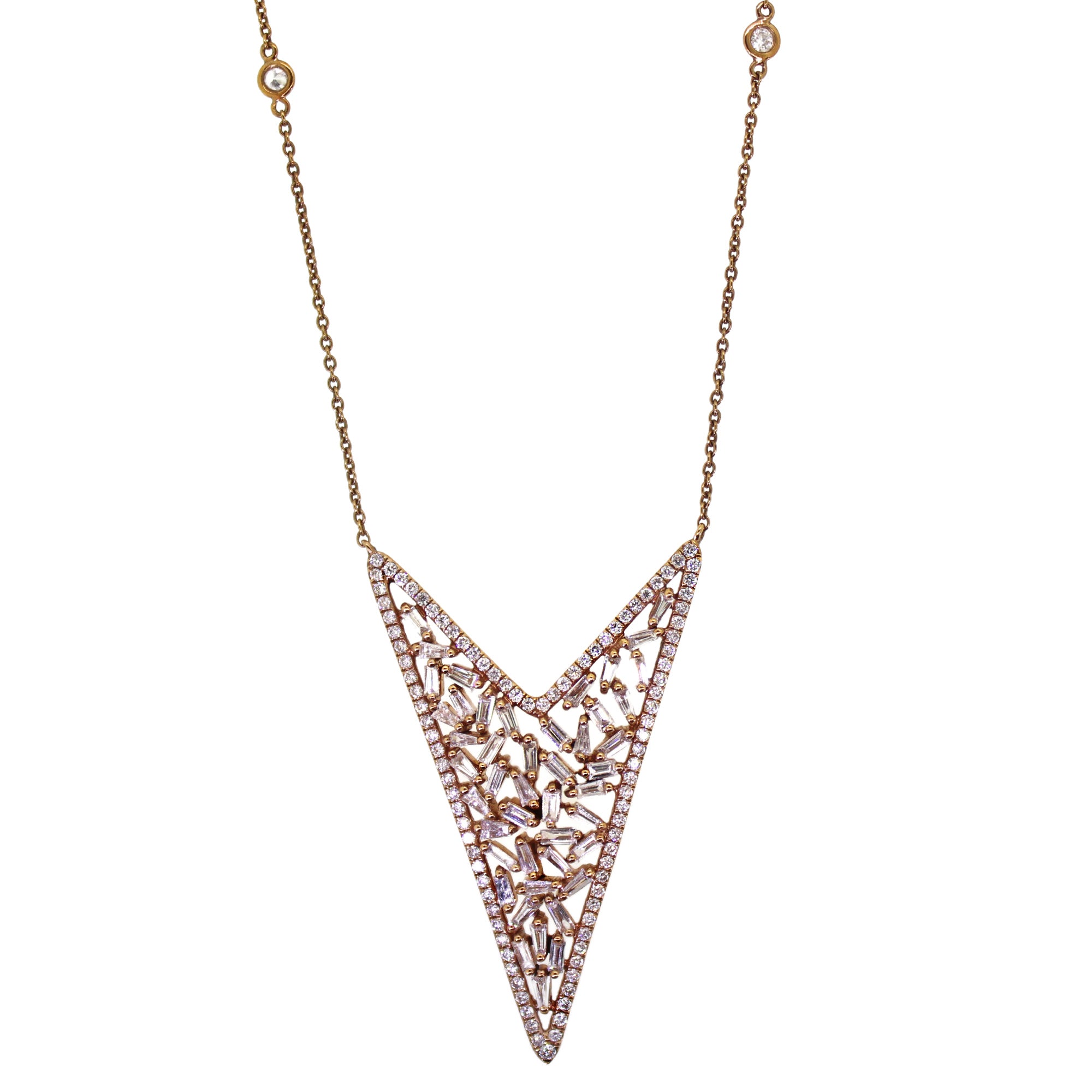 Diamond Heart Baguette Necklace