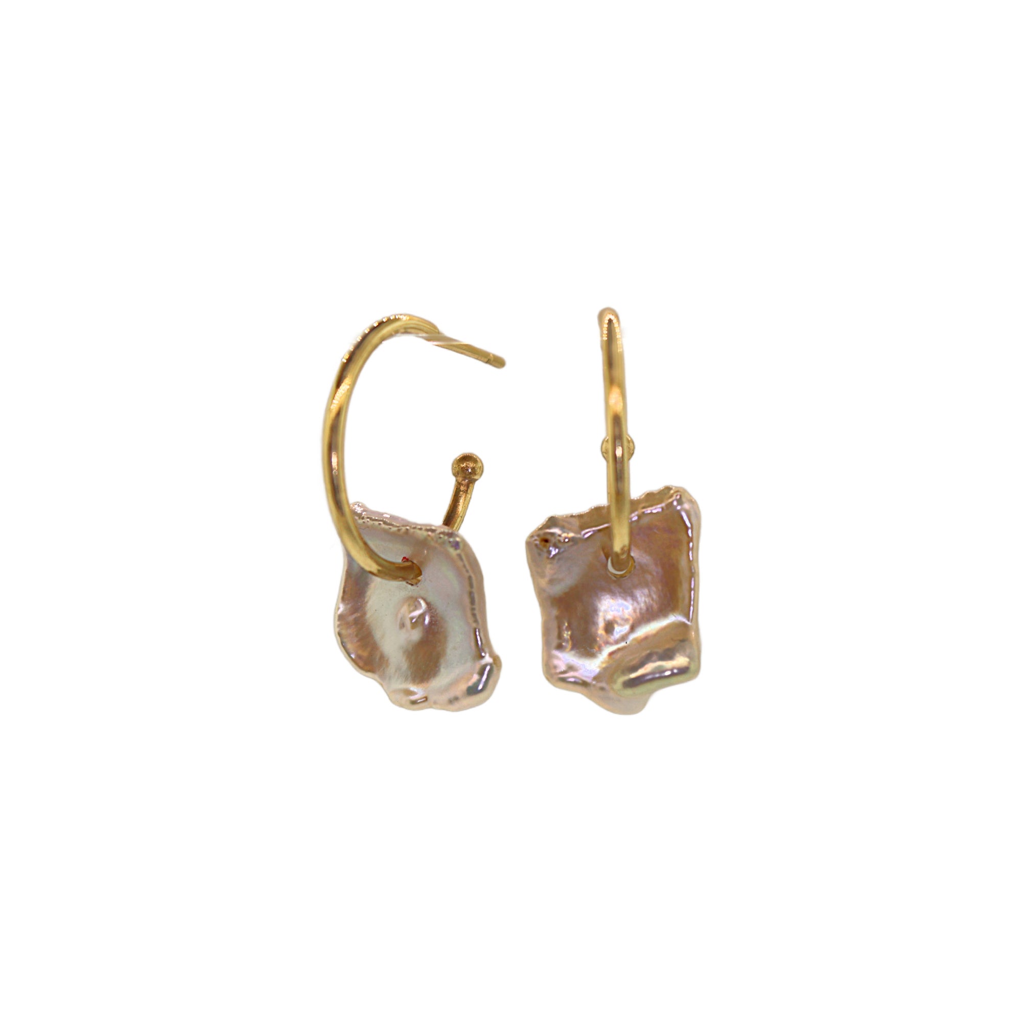 Square Biwa Pearl Dangle Hoop Earrings