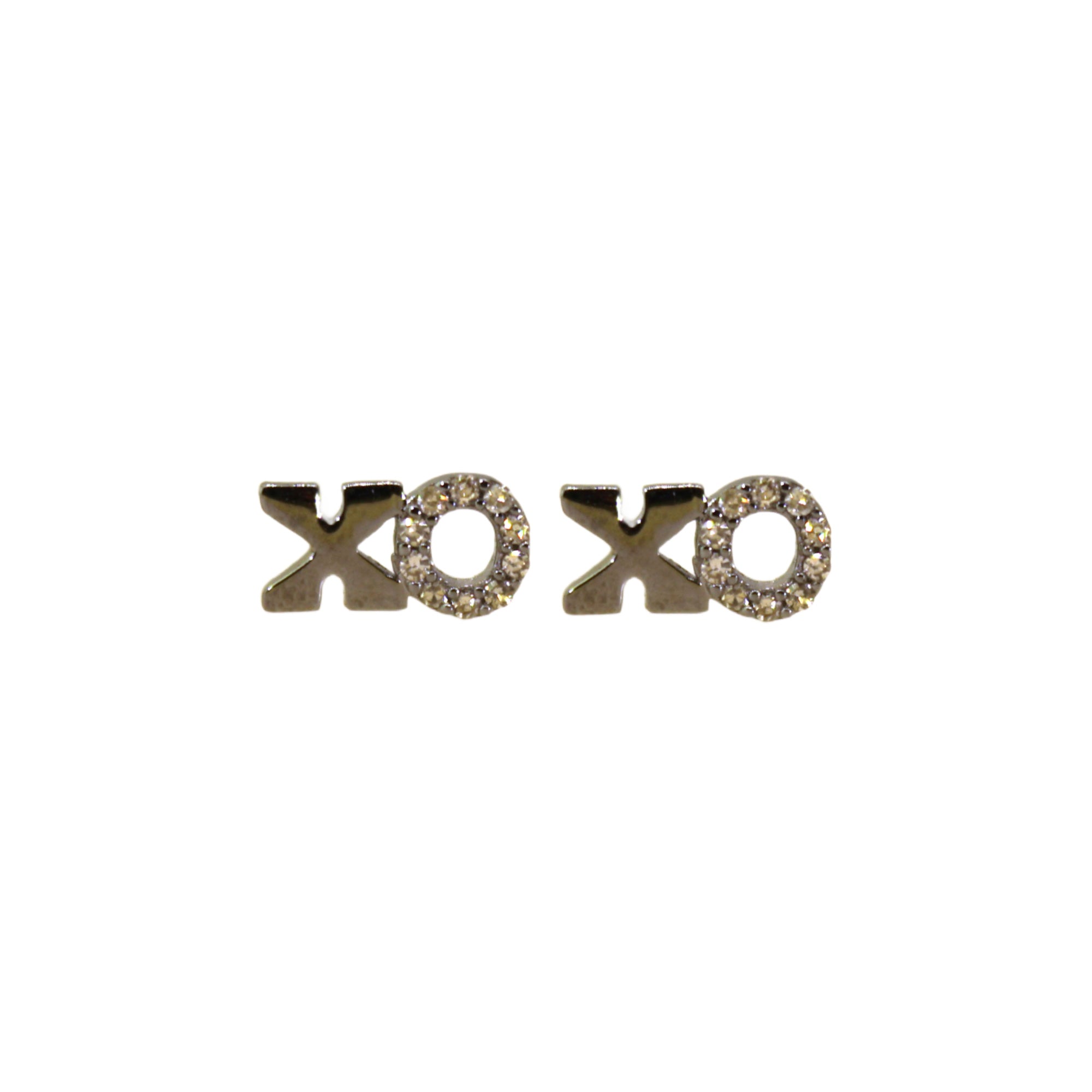 Diamond Rhodium Silver XO Studs