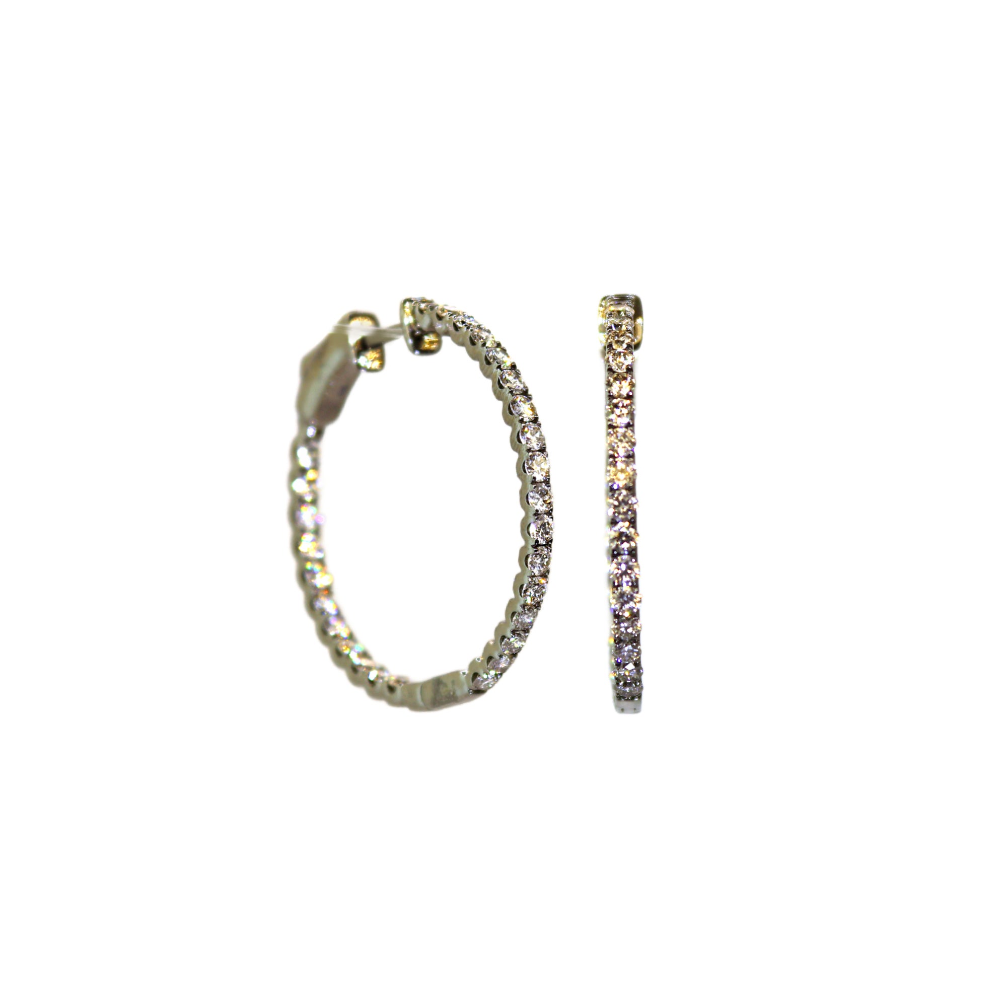 Rhodium Plated Inside Out Diamond Hoops