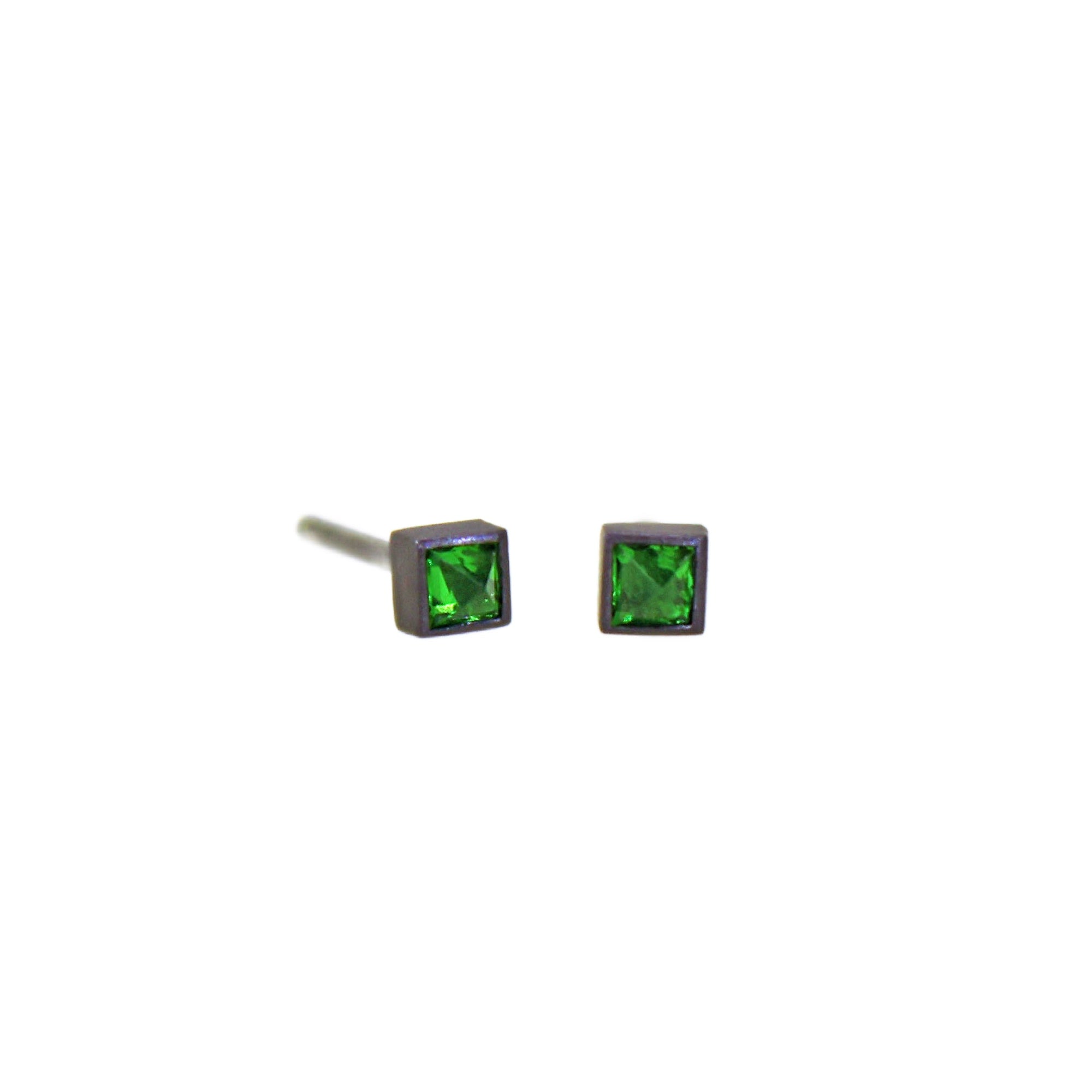 Green Garnet Rhodium Plated Studs