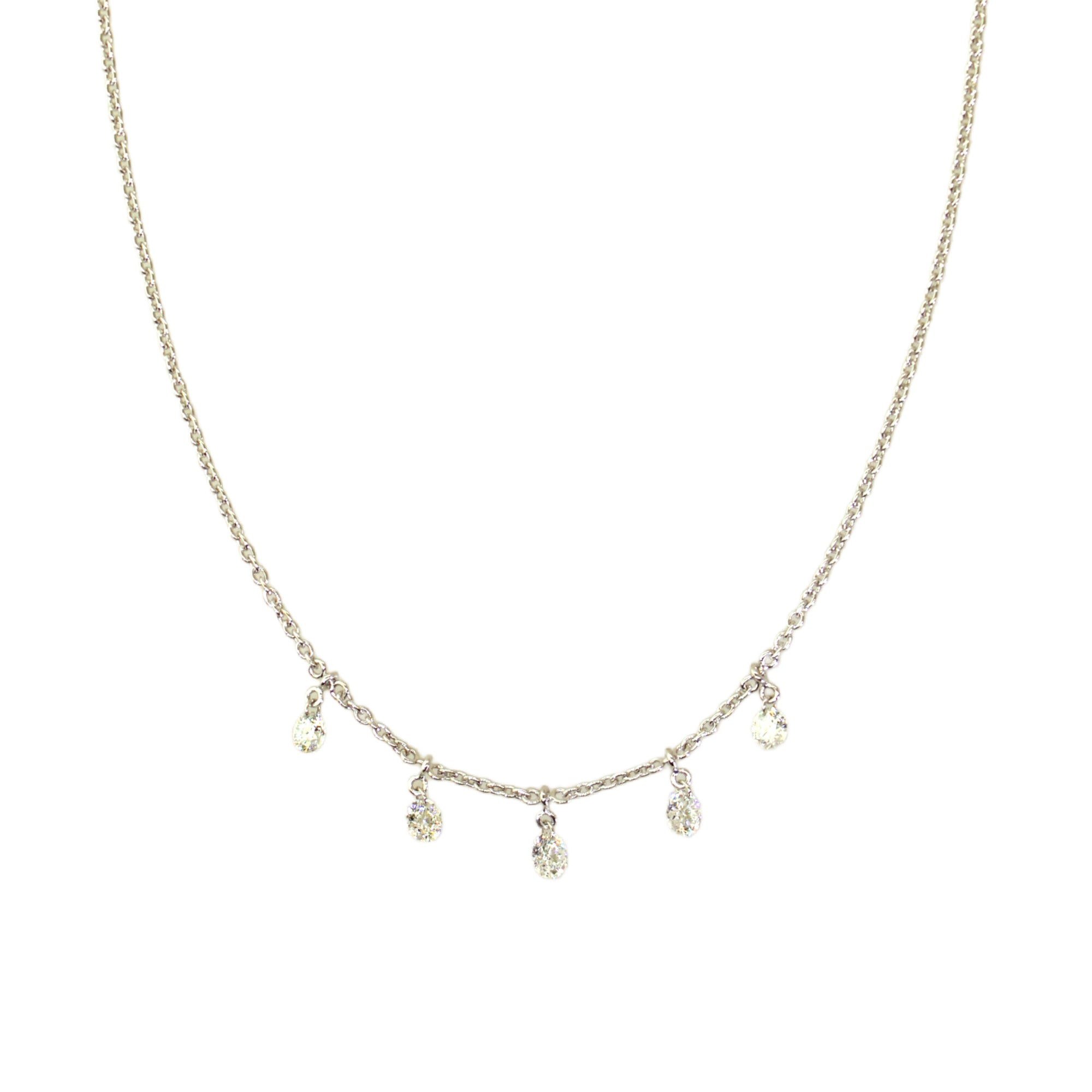 White Gold 5 Drilled Diamond Dangle Necklace
