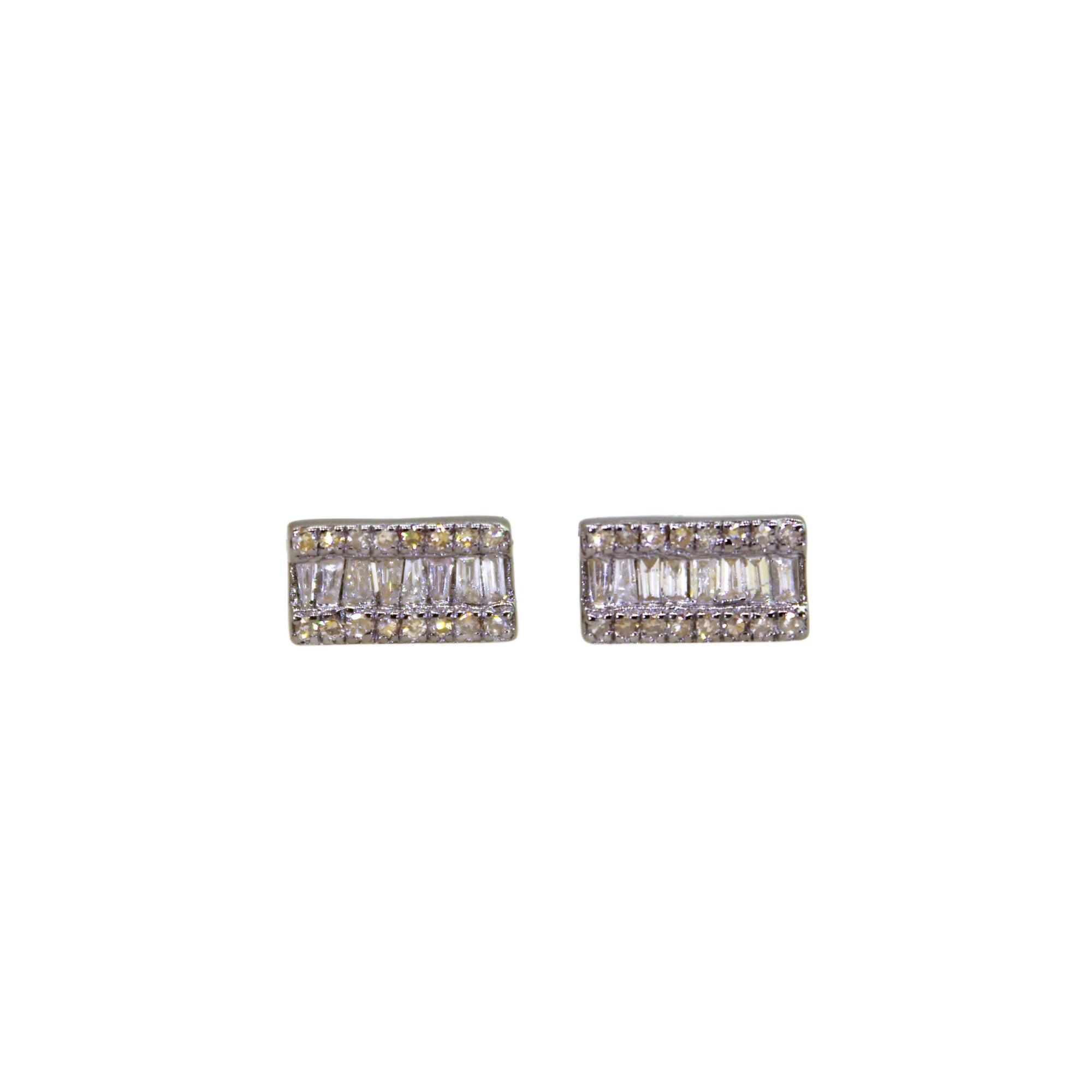 Silver Rectangular Baguette & Round Diamond Studs