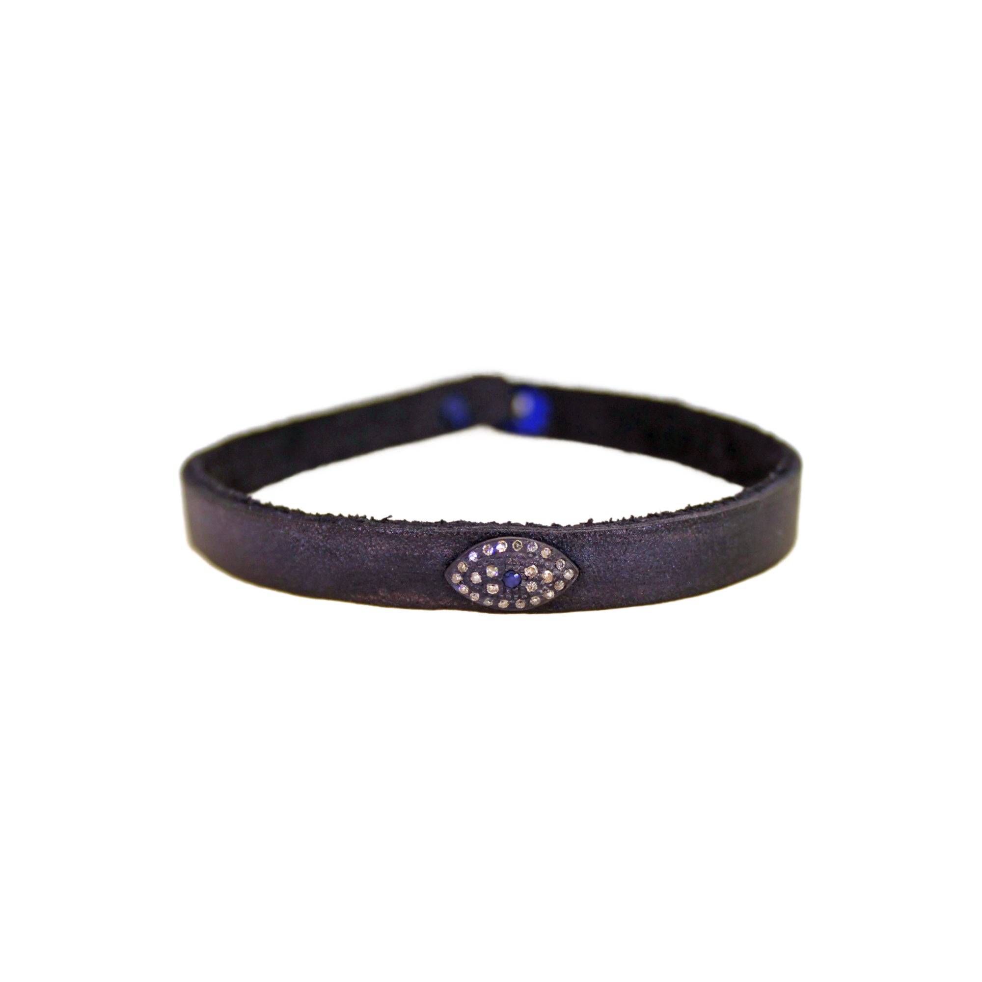 Diamond Evil Eye Black Leather Bracelet