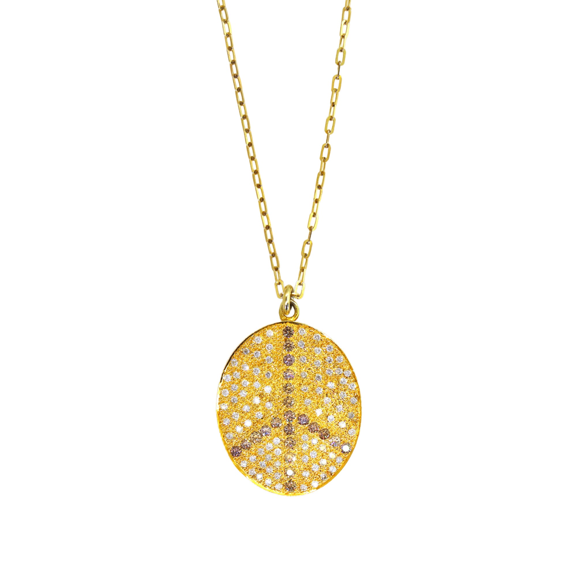 Chocolate & White Diamond Large Peace Sign Necklace