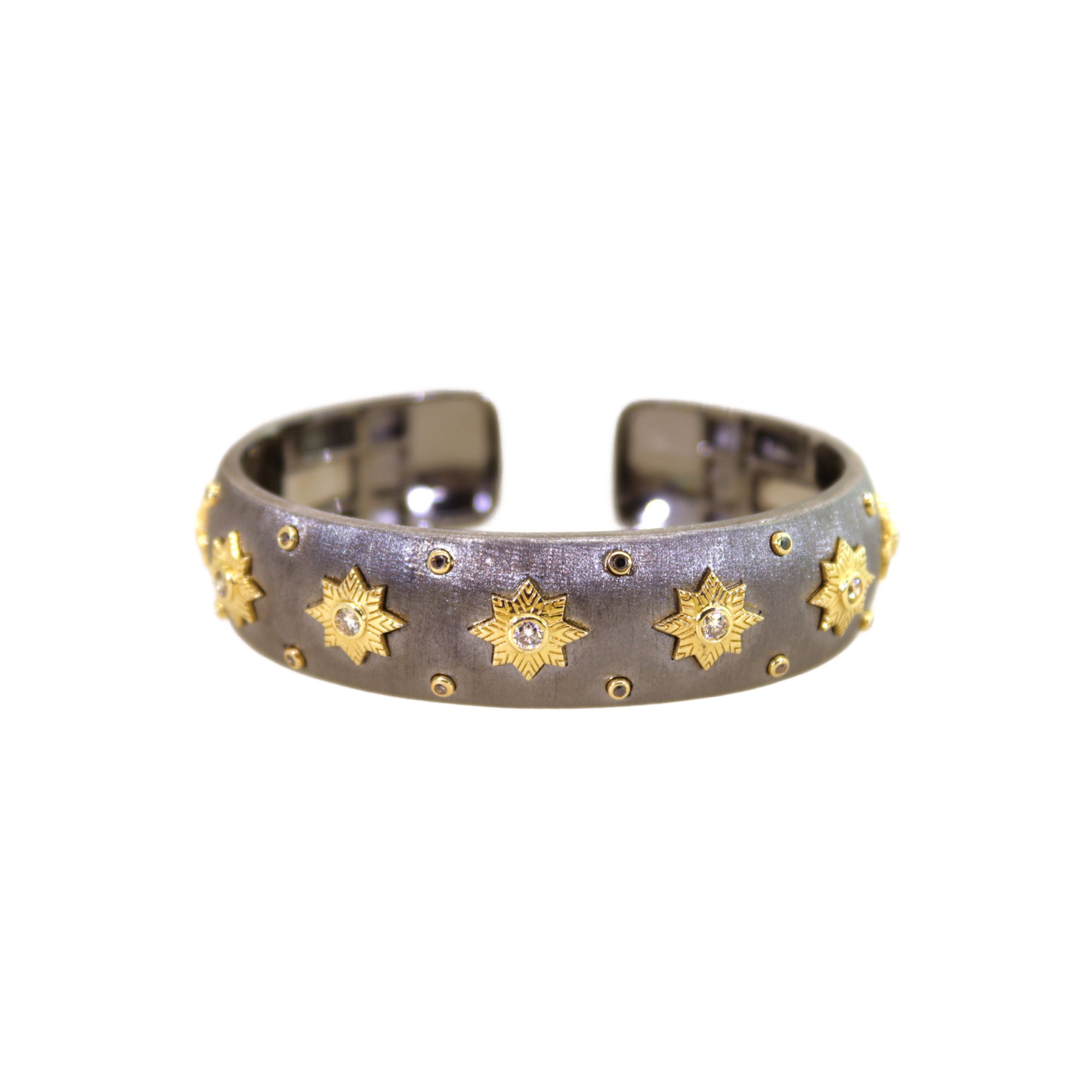 Silver & Yellow Gold Diamond Star Cuff Bracelet