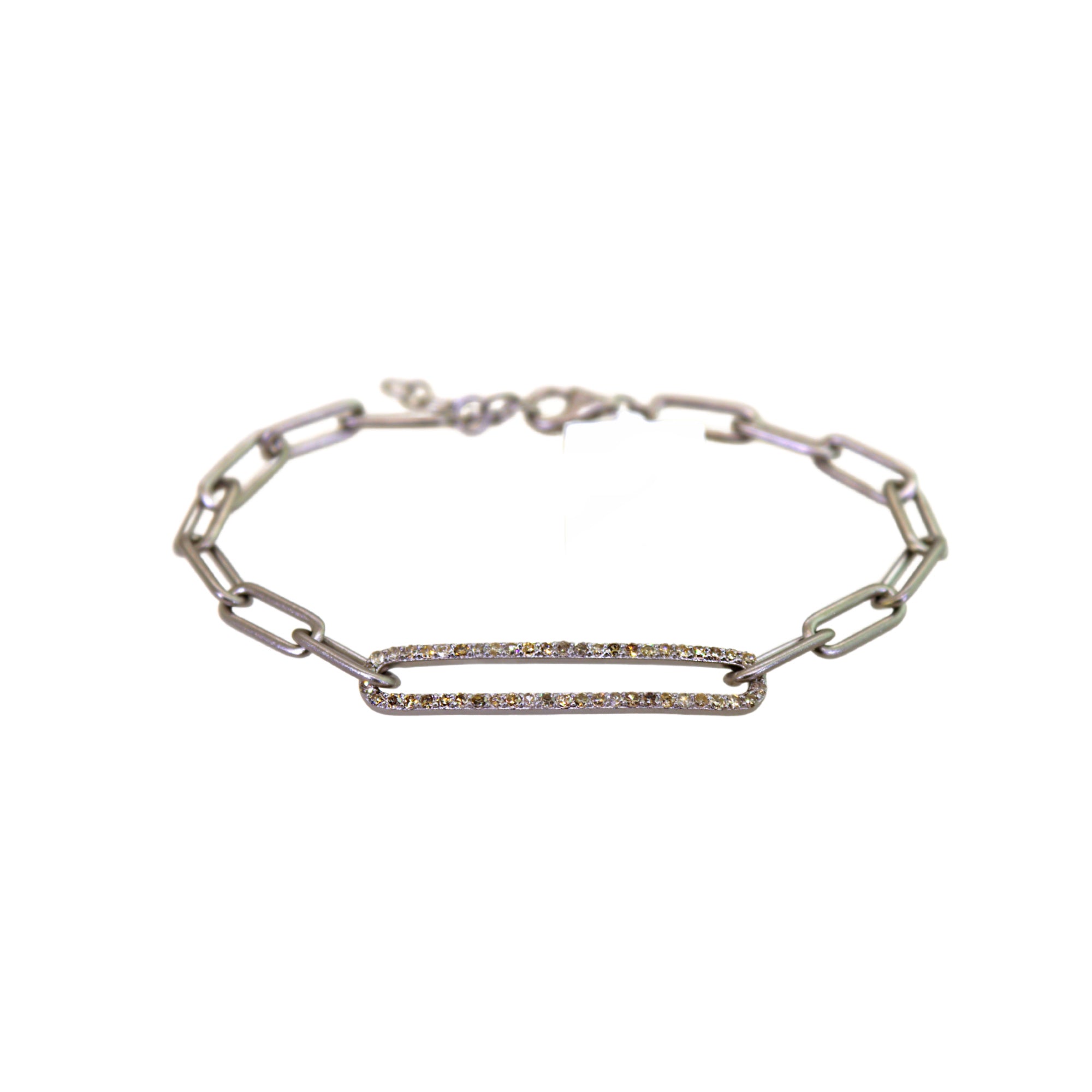 Silver Link & Oval Pave Diamond Bracelet