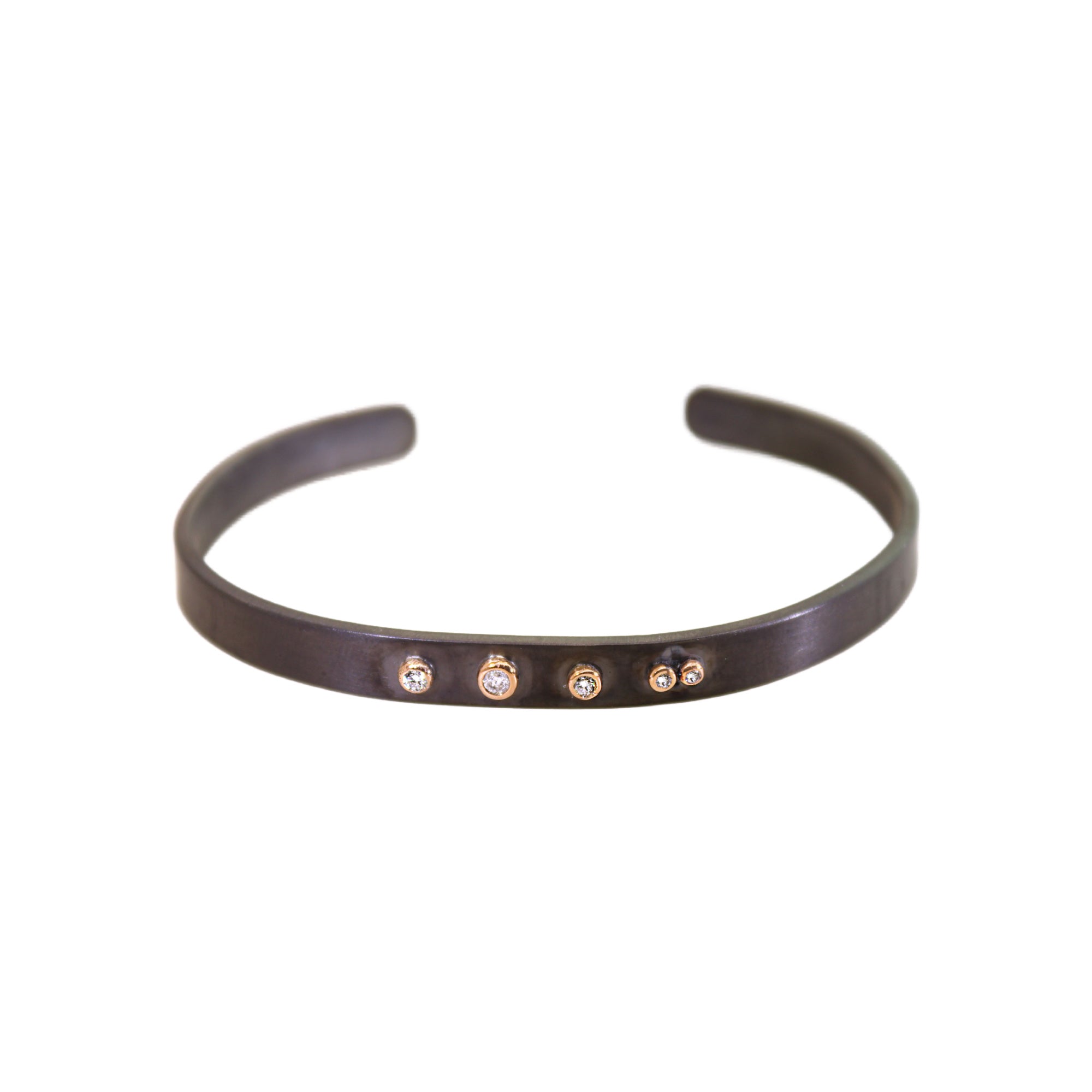 Thick Rhodium Cuff with 5 Bezeled Diamonds