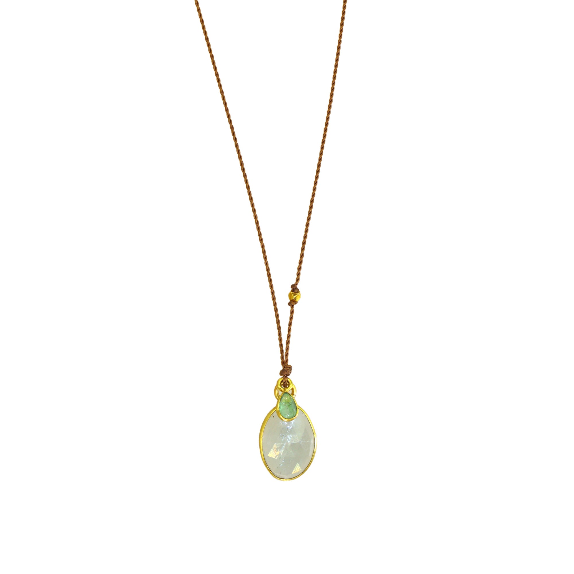 Aquamarine & Emerald Silk Necklace