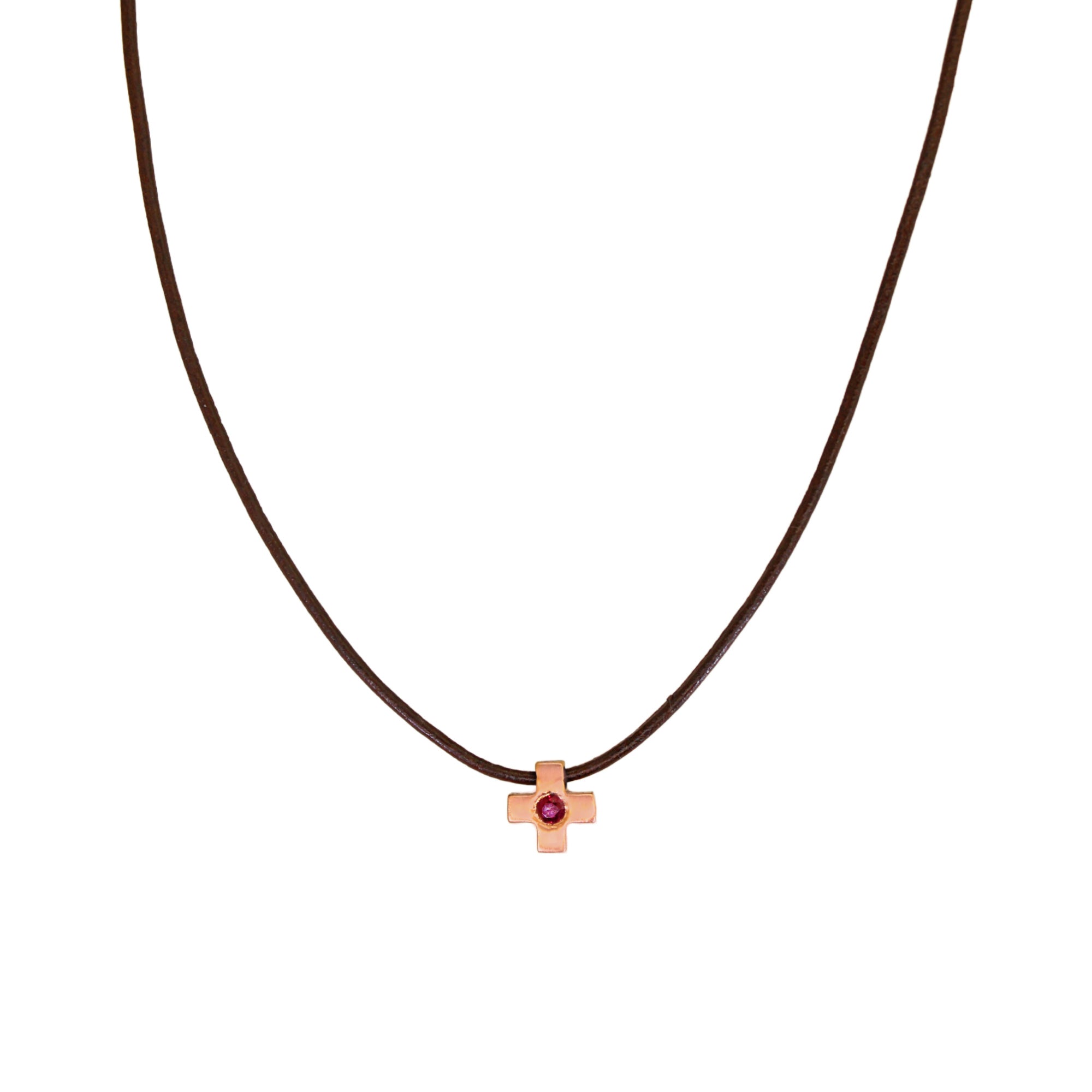 Rose Gold Ruby Cross Necklace
