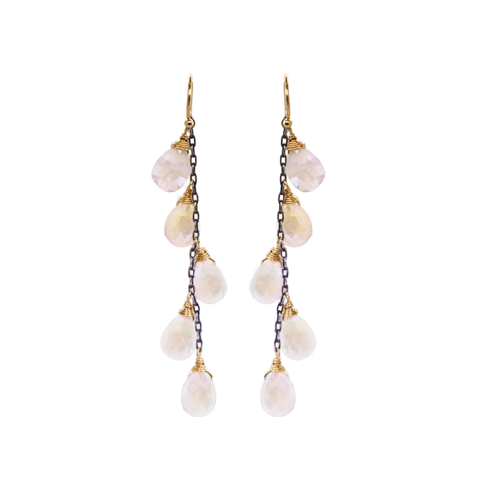White Sapphire Briolette 5 Drop Earrings