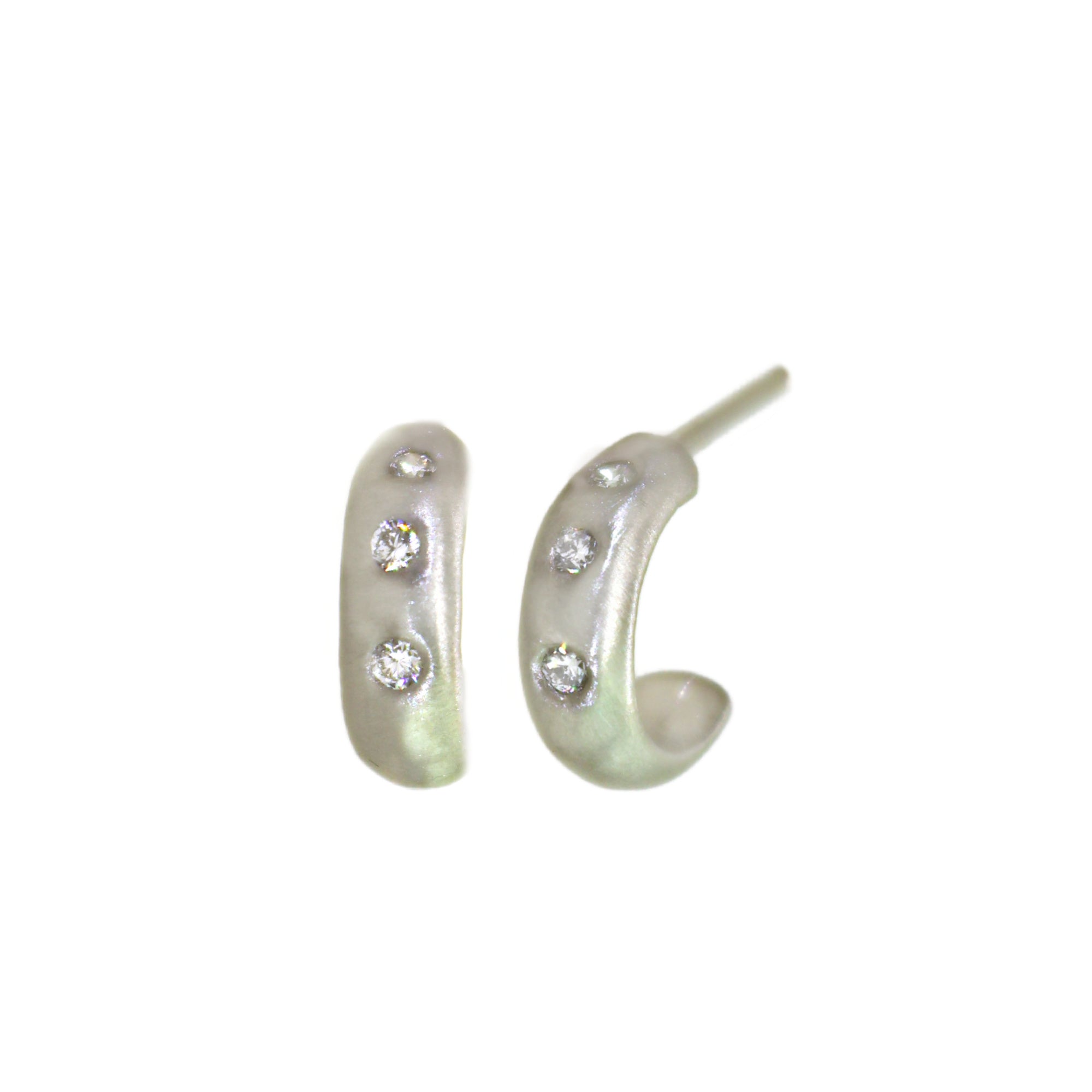 Mini White Gold Diamond Cuff Hoops