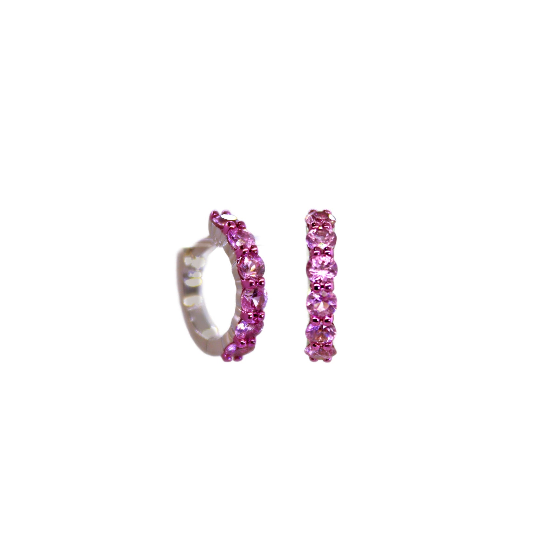 Pink Sapphire Silver Huggies