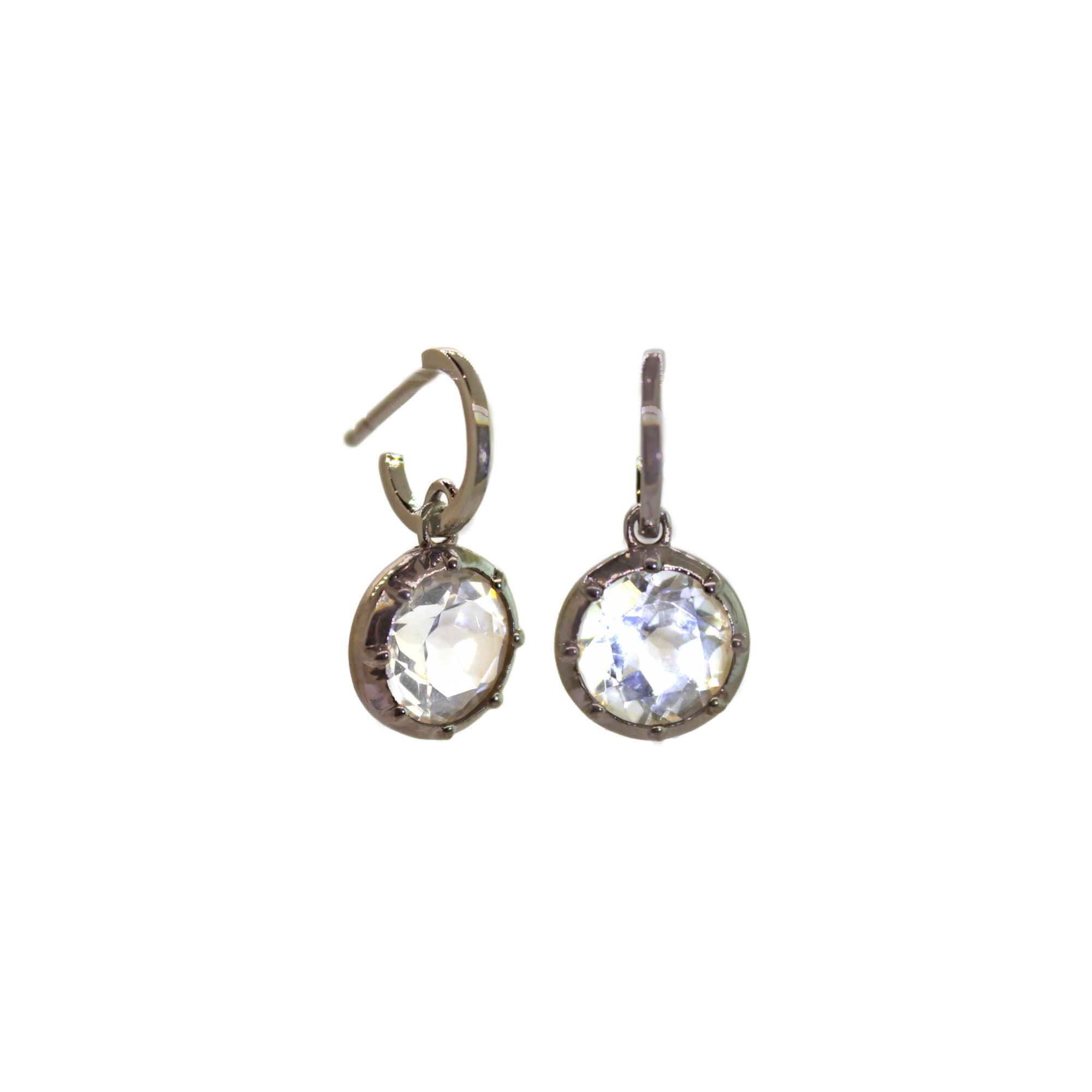 Silver White Topaz Dangle Hoops