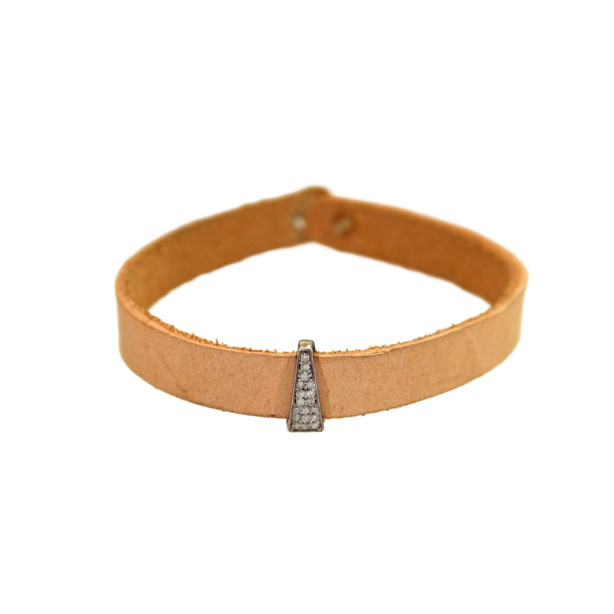 Tan Buffalo Leather & Pave Diamond V Bracelet