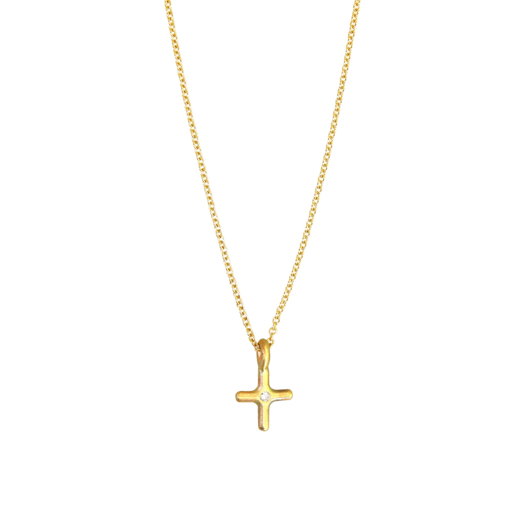 Yellow Gold Cross & Diamond Necklace