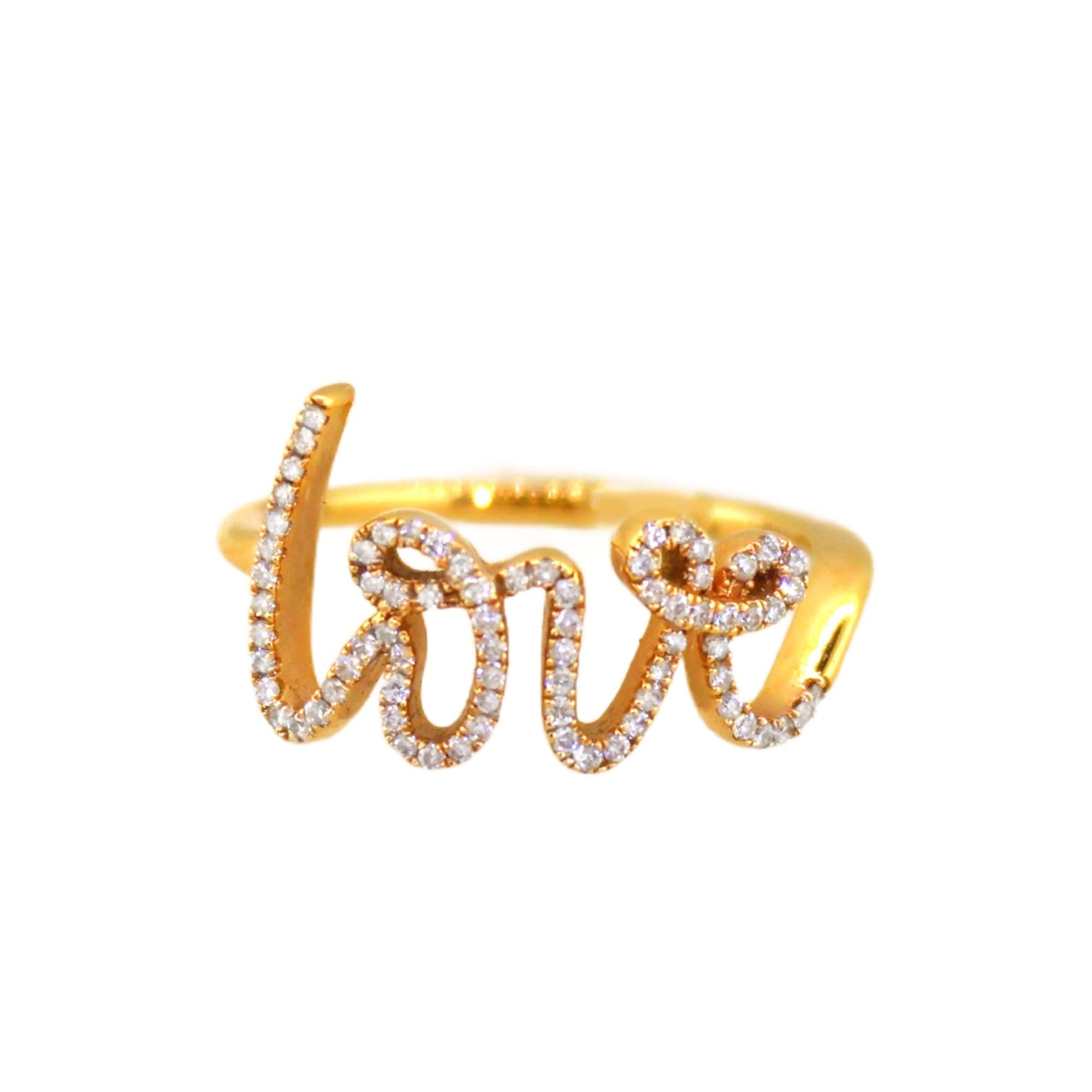 Yellow Gold Diamond Cursive Love Ring