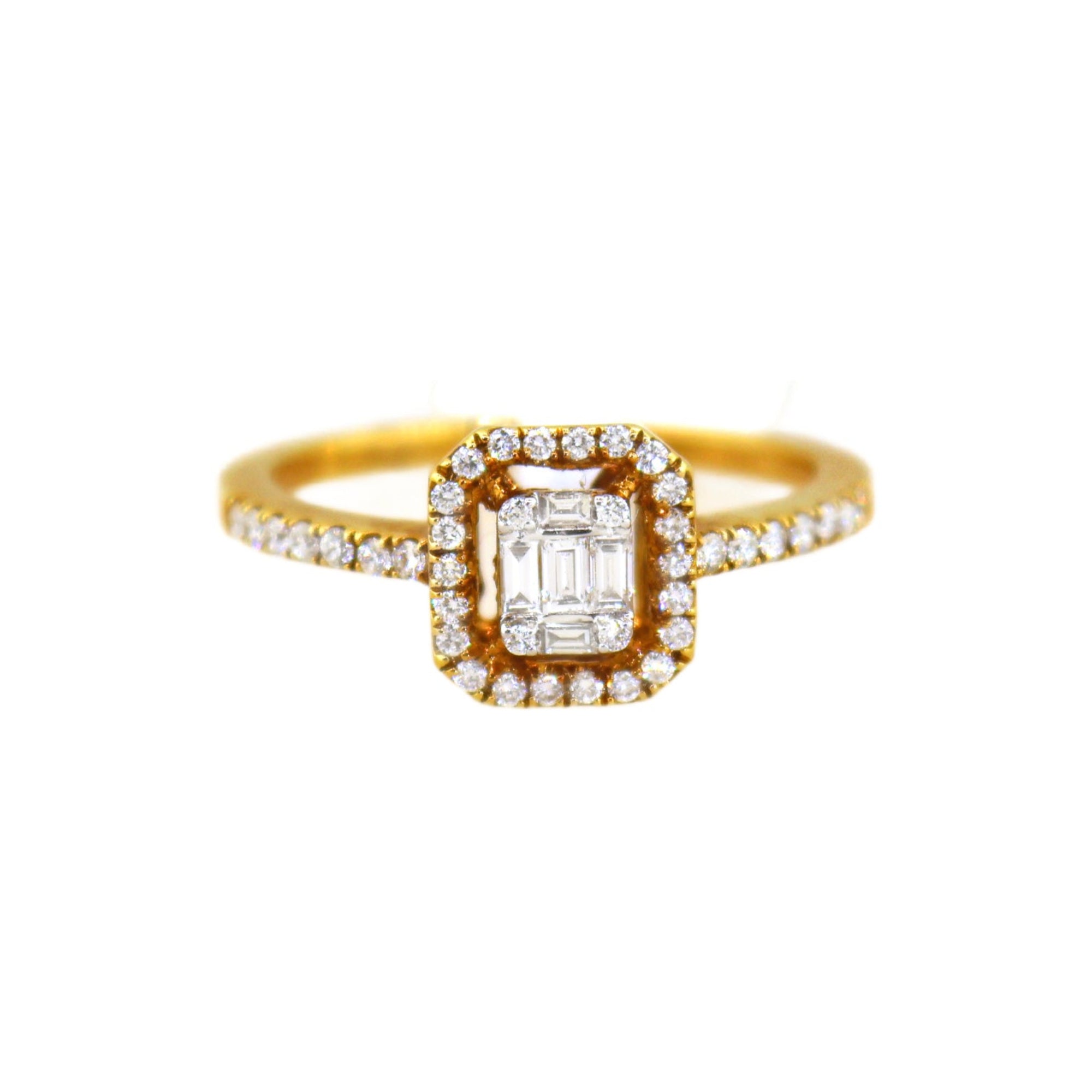 Yellow Gold Baguette Diamond & Halo Ring