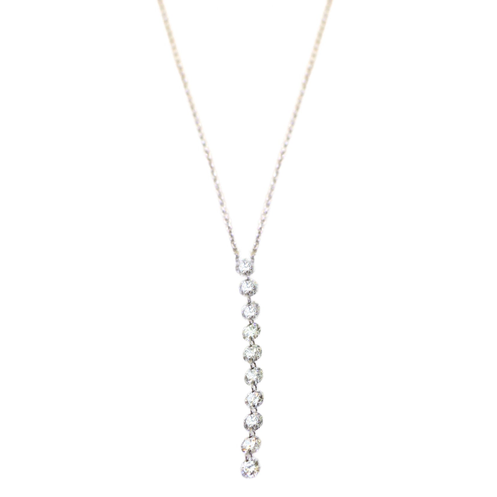 White Gold 10 Drilled Diamond Streamer Necklace