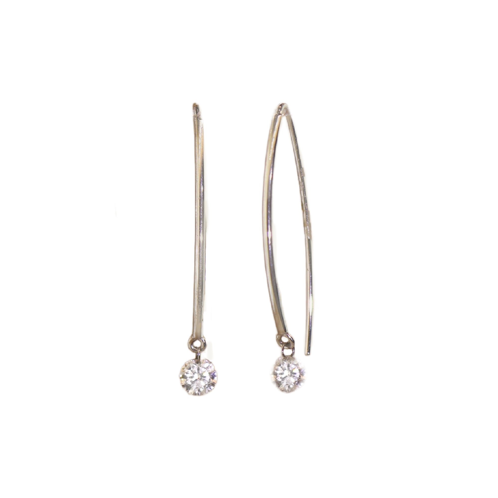 White Gold Single Drilled Diamond Hook Earrings