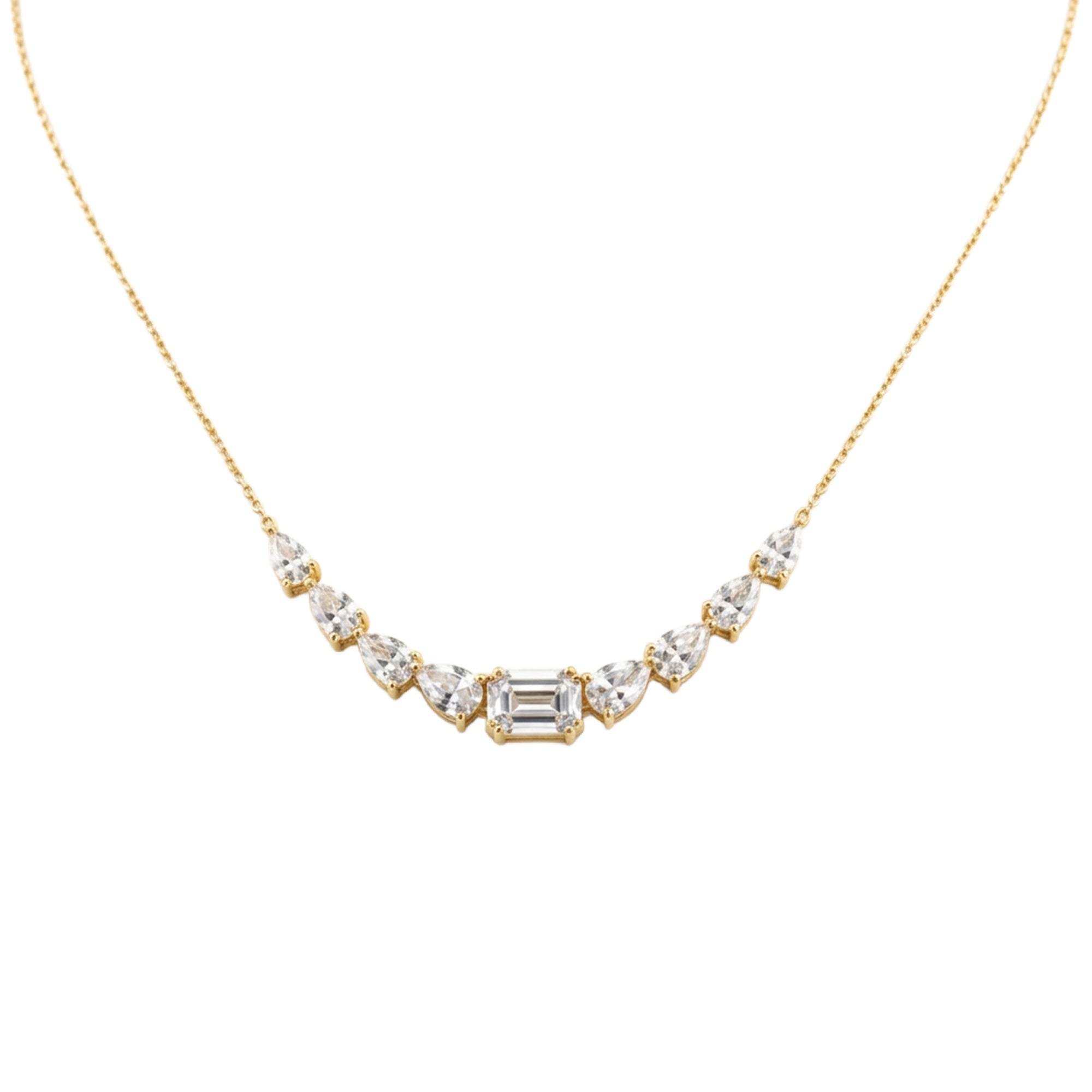 Yellow Gold 9 Cluster Diamond Necklace
