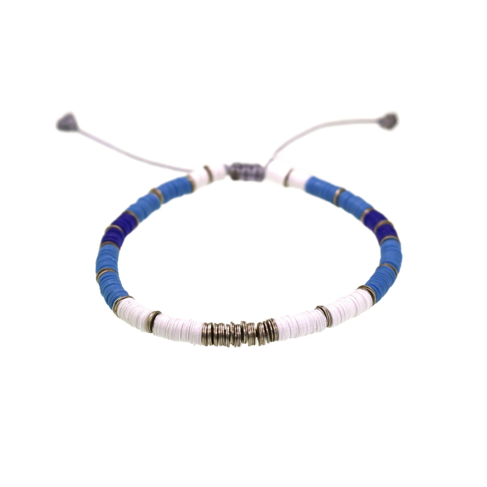 Silver, White, & Blue Disc Bracelet