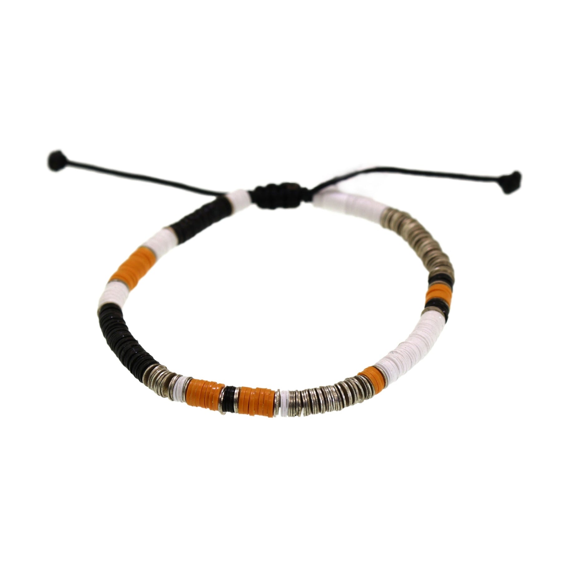Silver, Black, White, & Orange Disc Bracelet