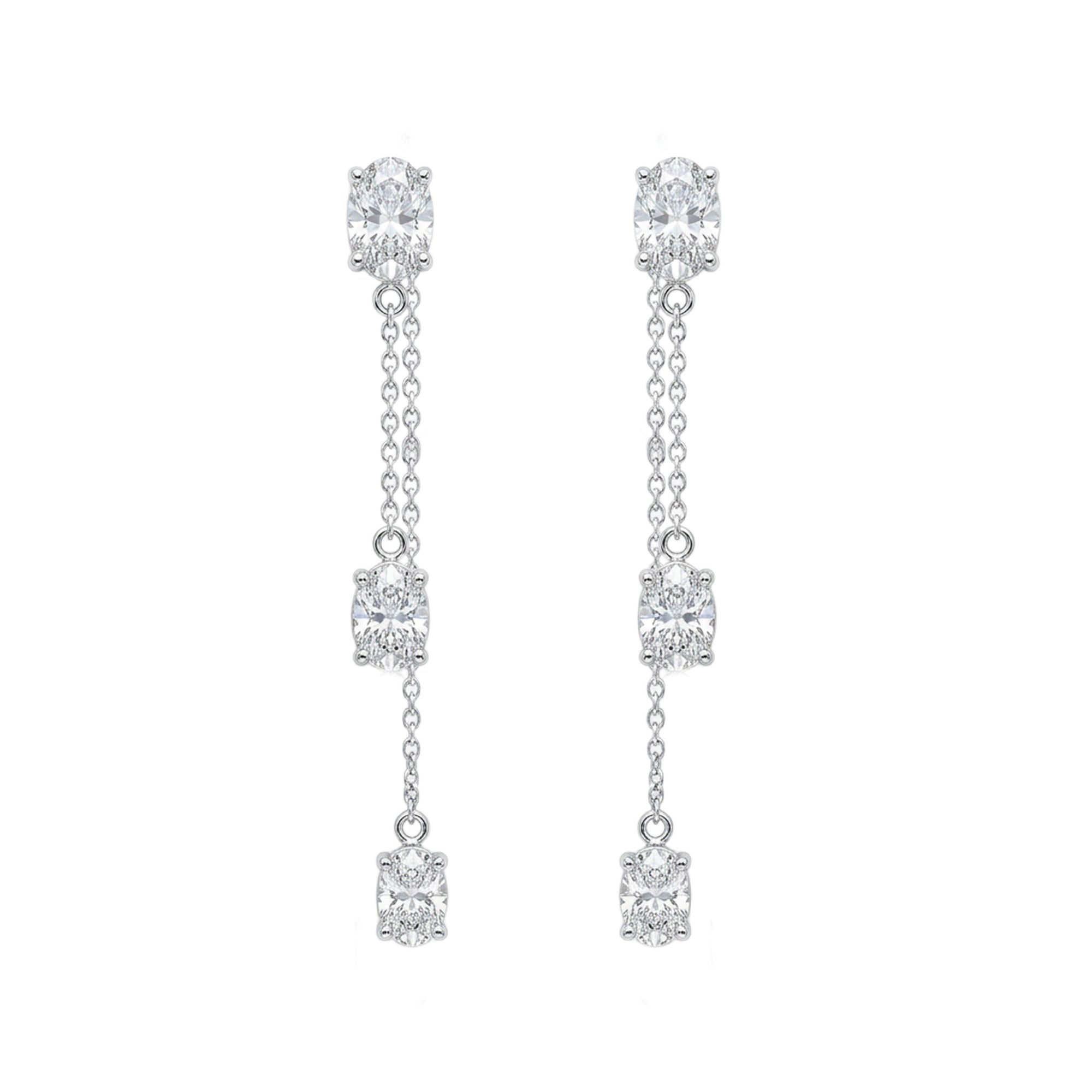 3 Oval Shaped Diamond Dangle Earrings