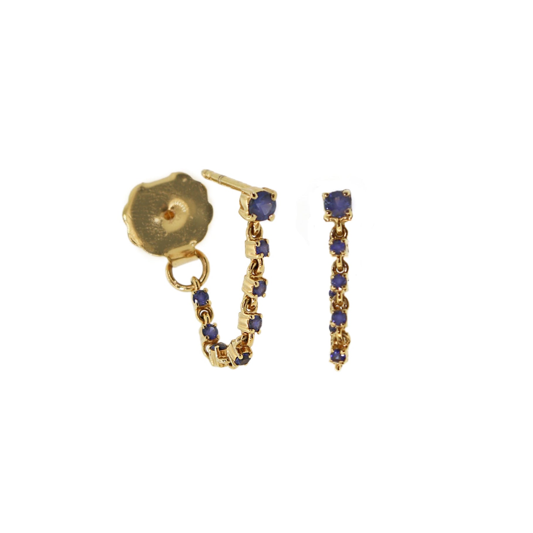 Blue Sapphire Chain Hoop Earrings
