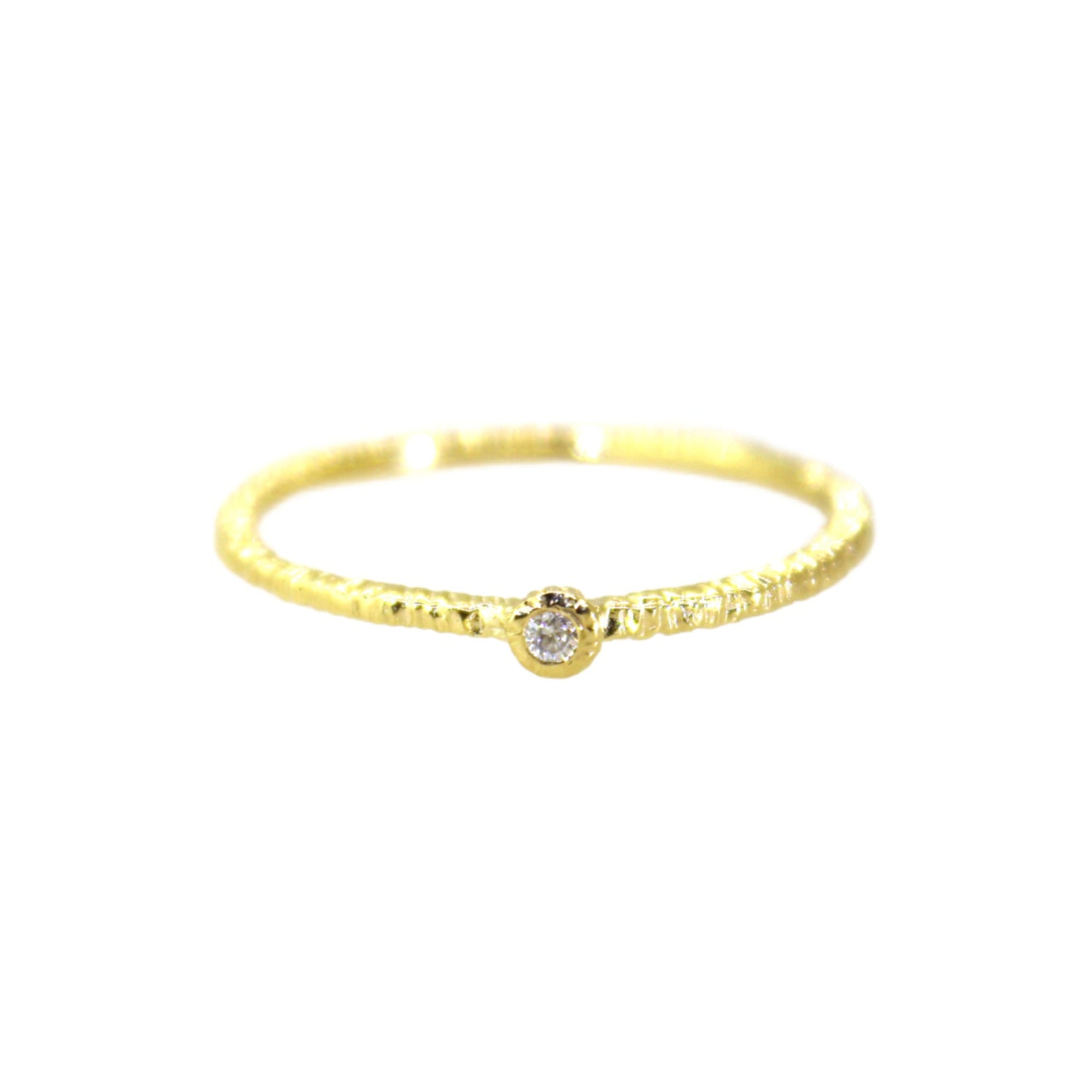 Etched Gold Bezeled Diamond Ring