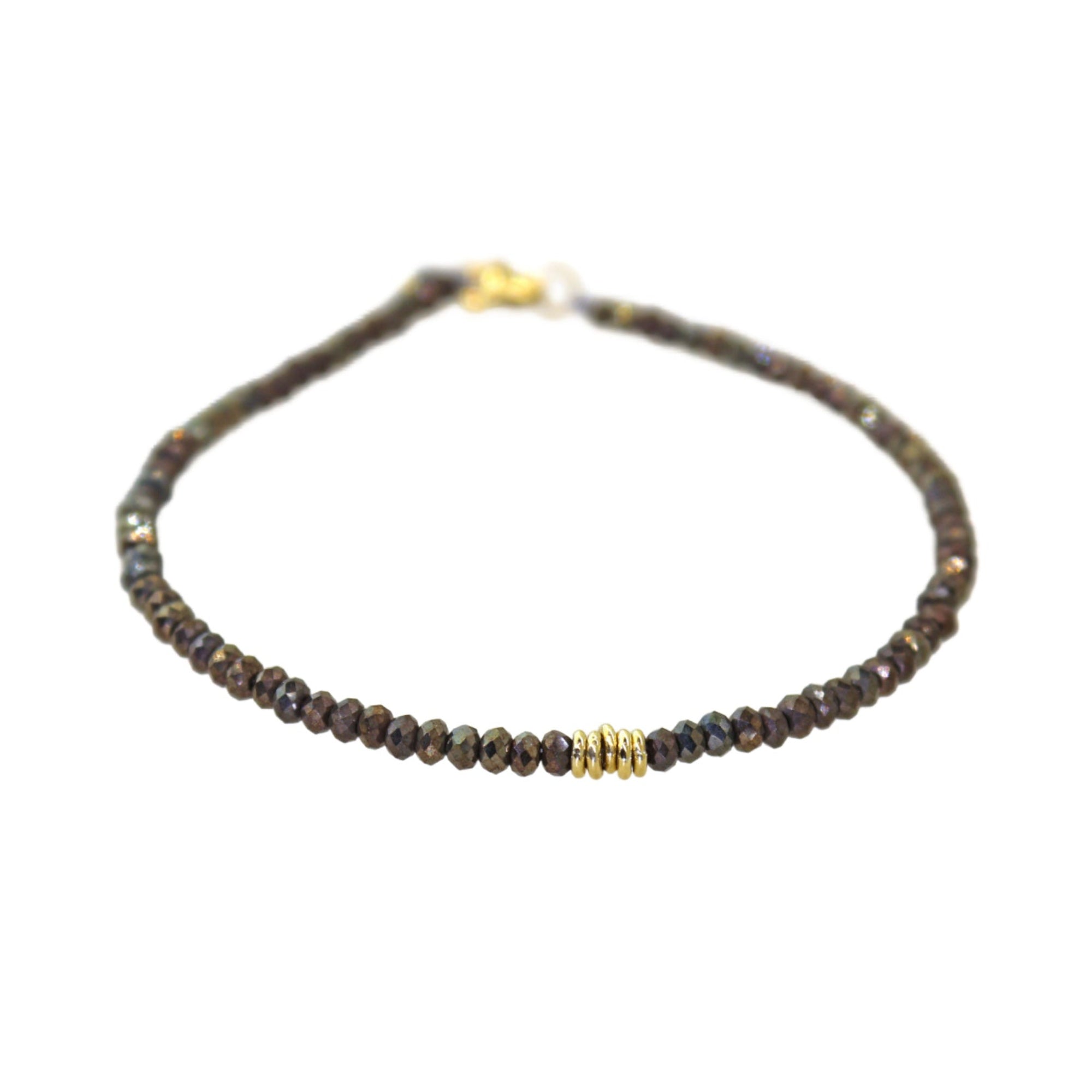 Mystic Black Tourmaline & 5 Gold Ring Bracelet
