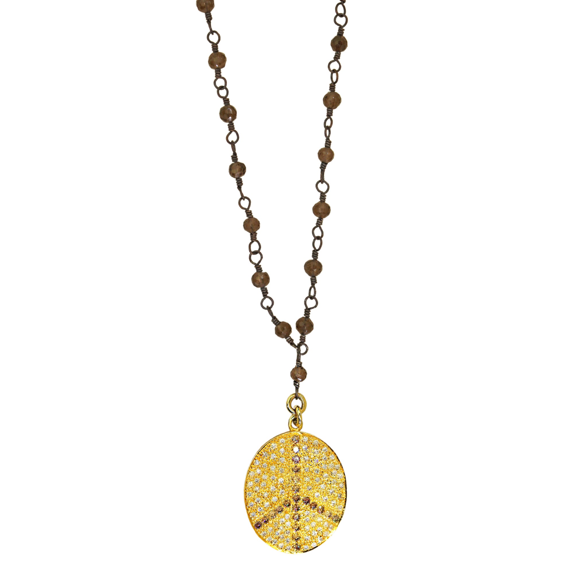 Chocolate & White Diamond Large Peace Sign Necklace