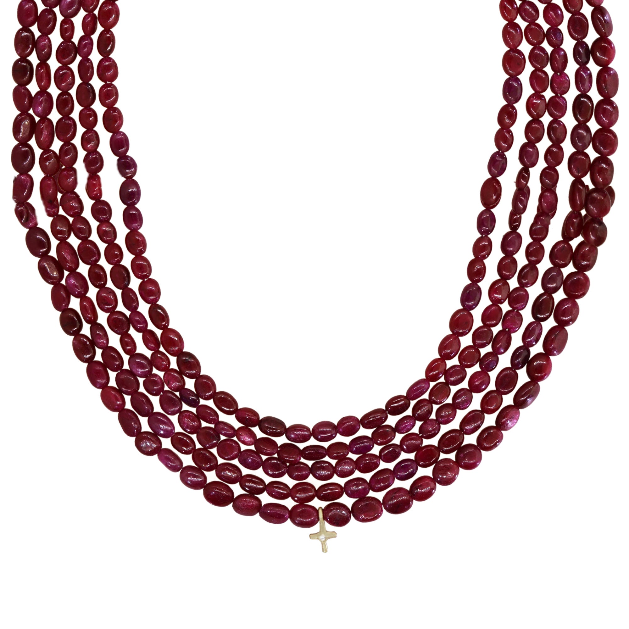 Burmese Ruby 5 Strand & Diamond Cross Necklace