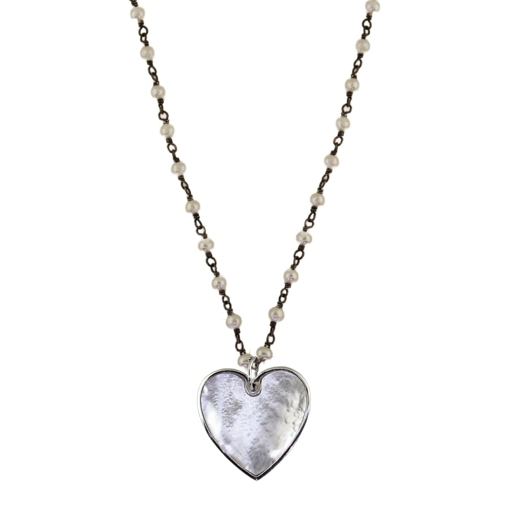 Mother of Pearl Heart Pendant Handwired Necklace