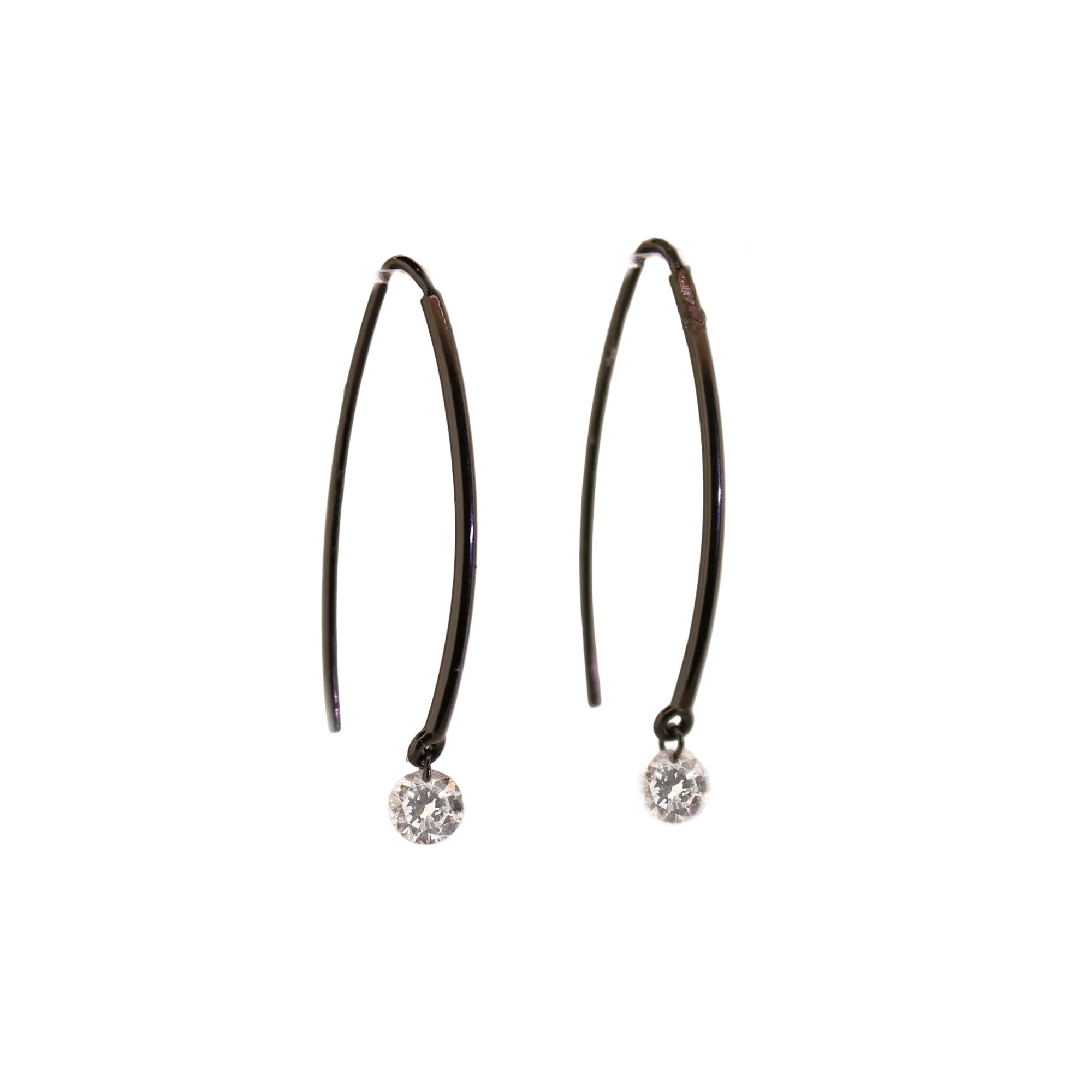 White Gold Single Drilled Diamond Hook Earrings