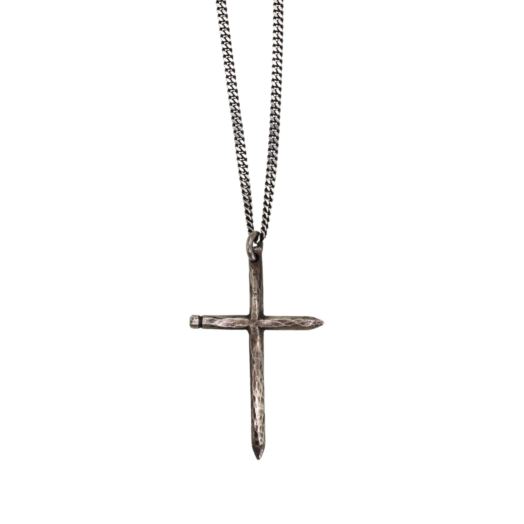 Mens Silver Nail Cross Necklace