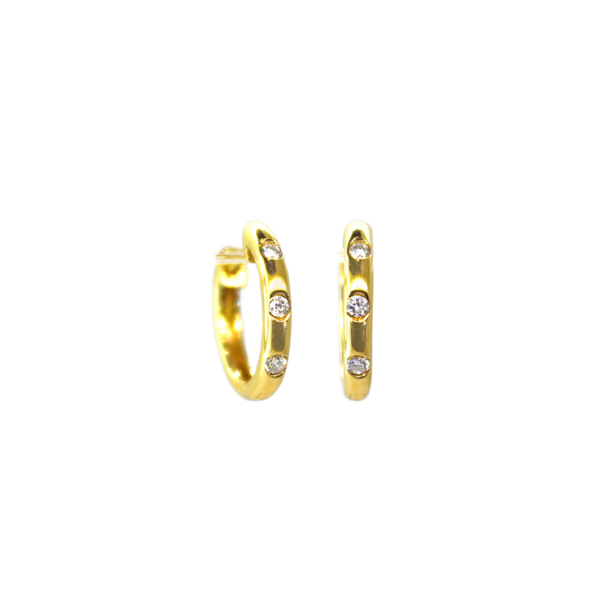 Inlaid Diamond Yellow Gold Huggies
