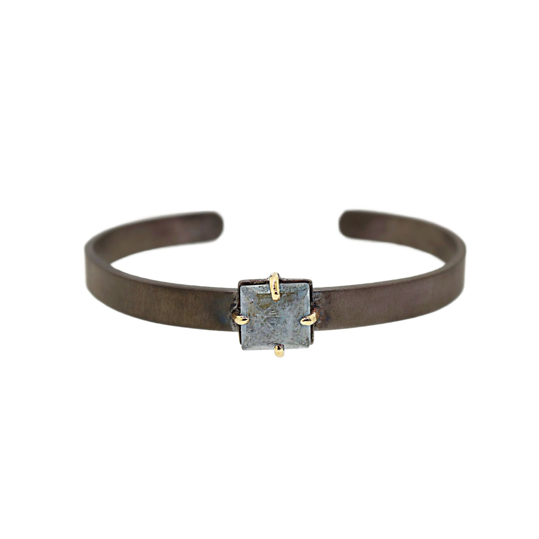 Prong Set Inverted Aquamarine Rhodium Cuff