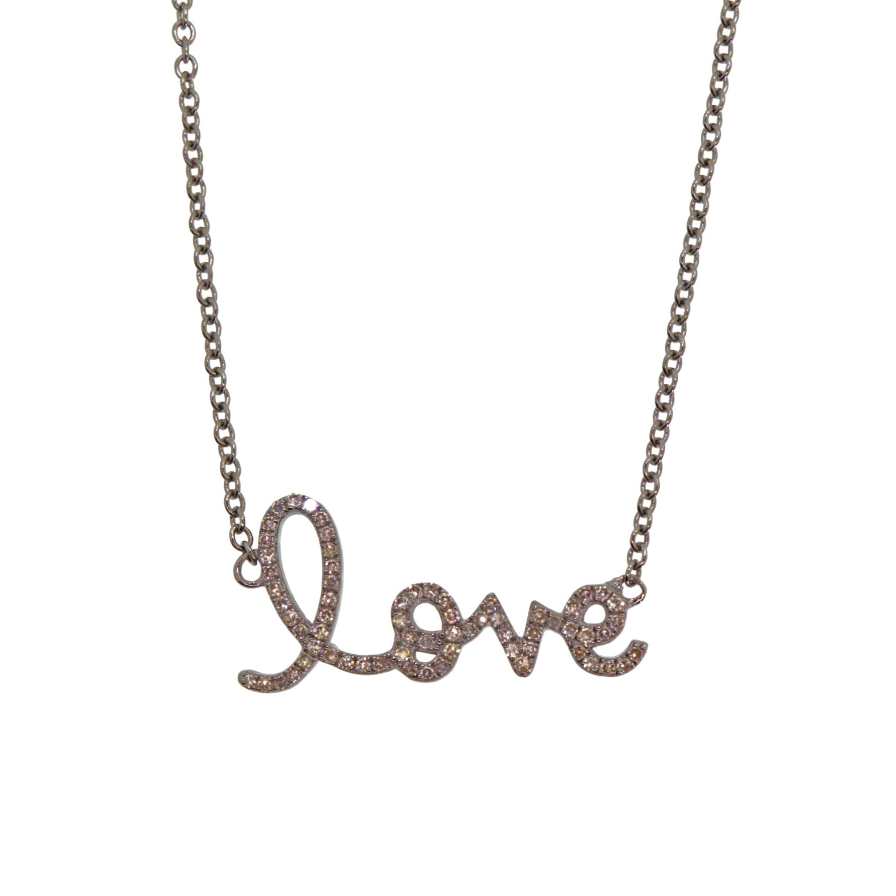 Silver Pave Diamond Love Necklace