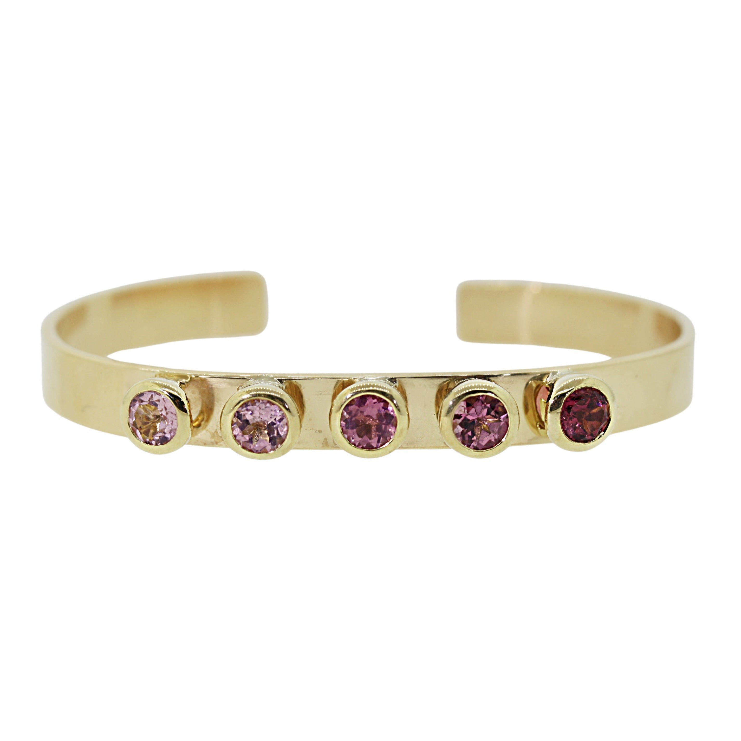 Shades of Pink Yellow Gold Cuff Bracelet