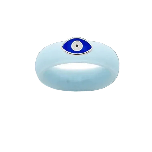 Enamel Evil Eye Silicone Ring - Powder Blue
