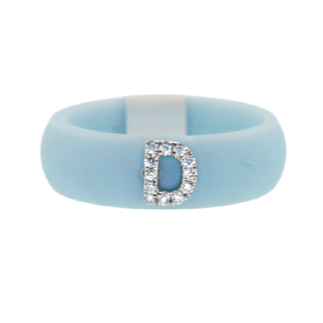 "D" Diamond Initial Silicone Band- Powder Blue