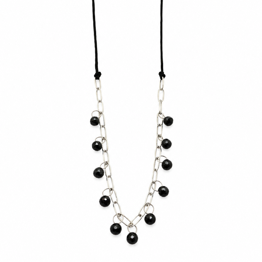 Chain and Cord Black Diamond Dangle Necklace
