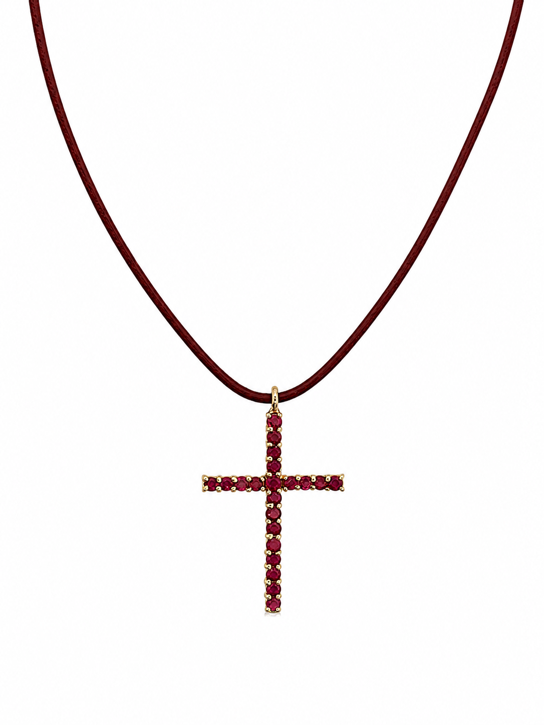 Red Leather Ruby Cross Necklace